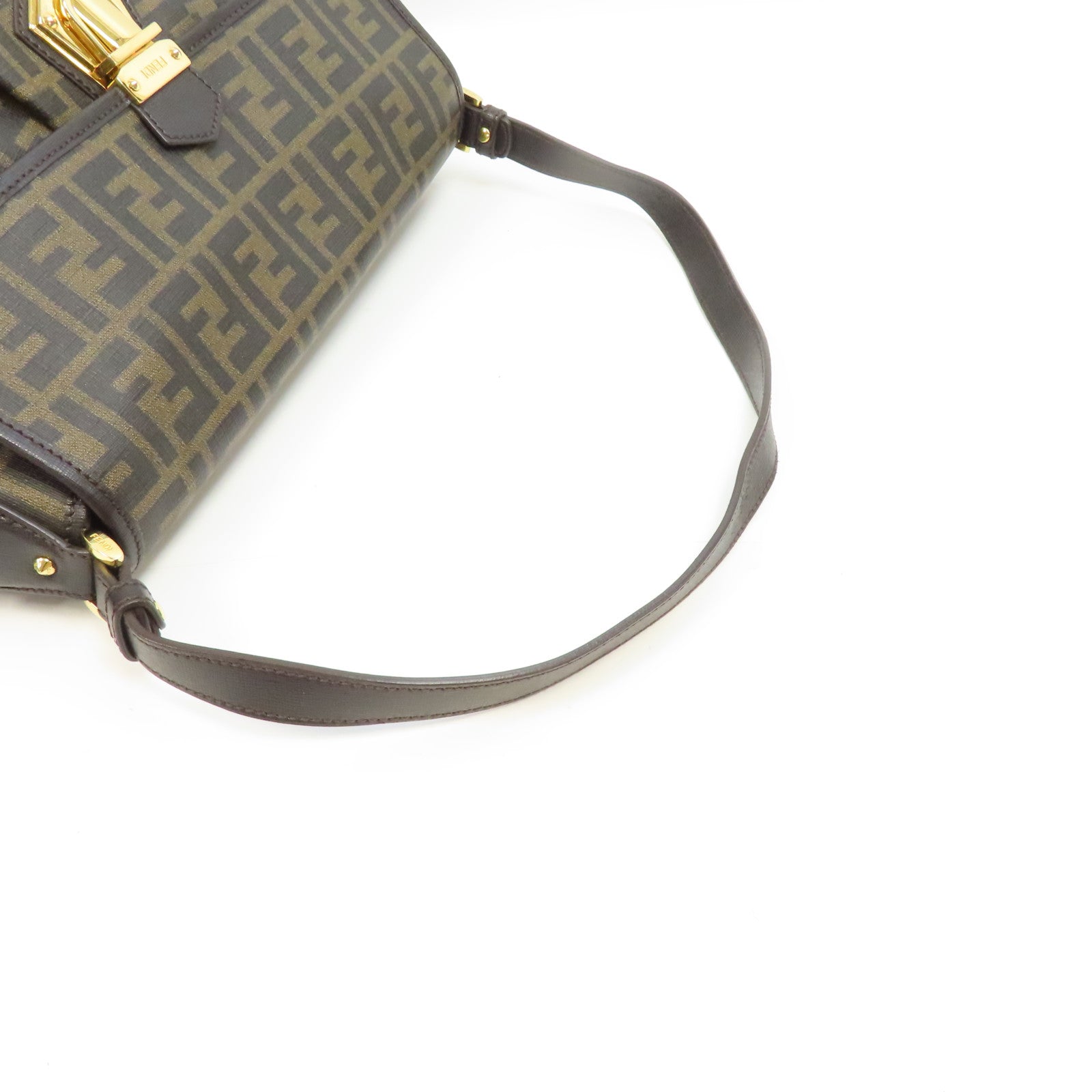 FENDI 帆布Zucca金扣肩背袋啡色