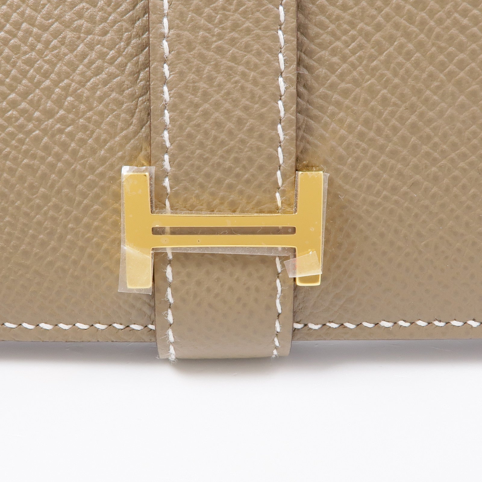 HERMES Epsom皮革Bearn Compact Wallet金扣錢包18 Etoupe