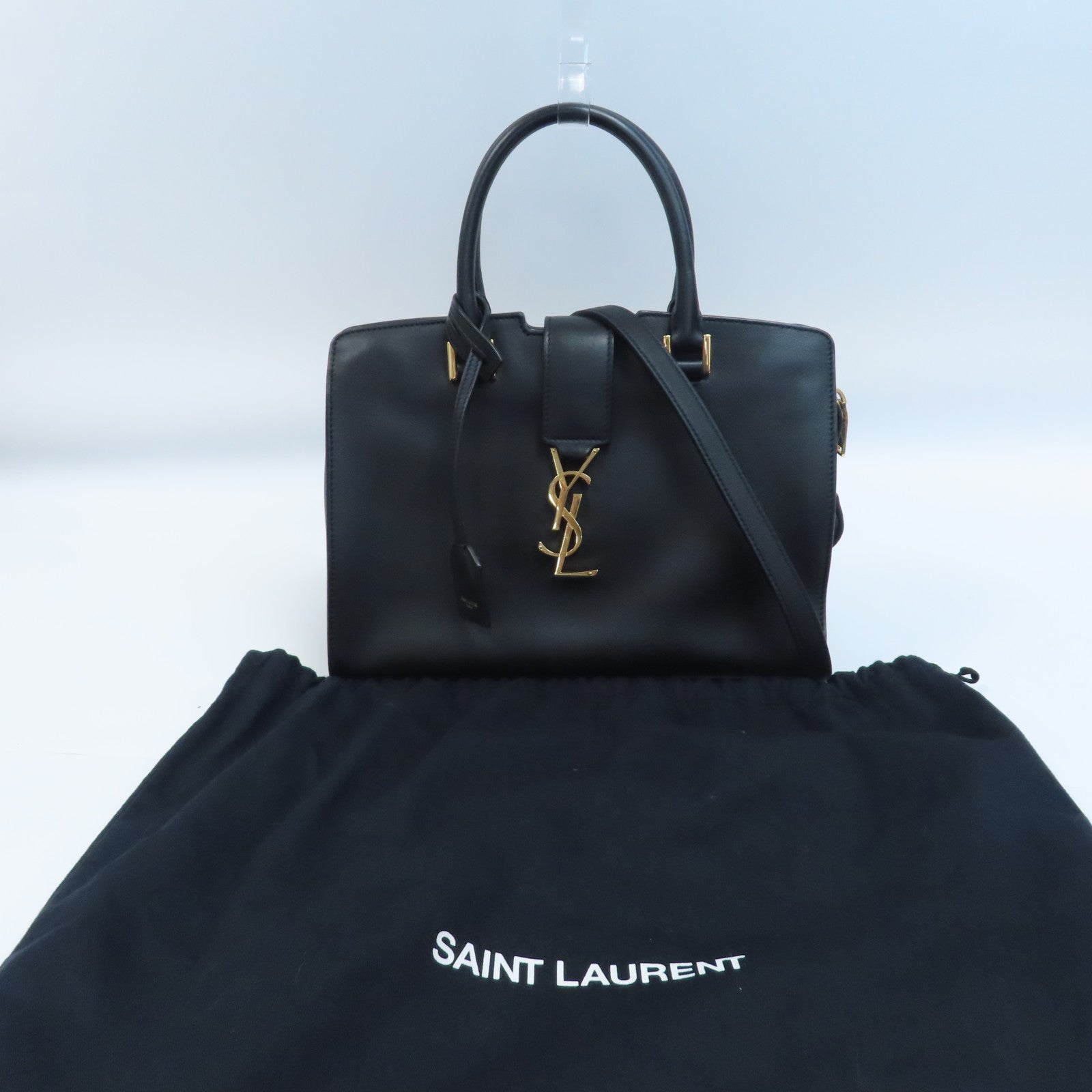 SAINT LAURENT 牛皮皮革2 Way Shoulder金扣手挽肩背兩用袋黑色