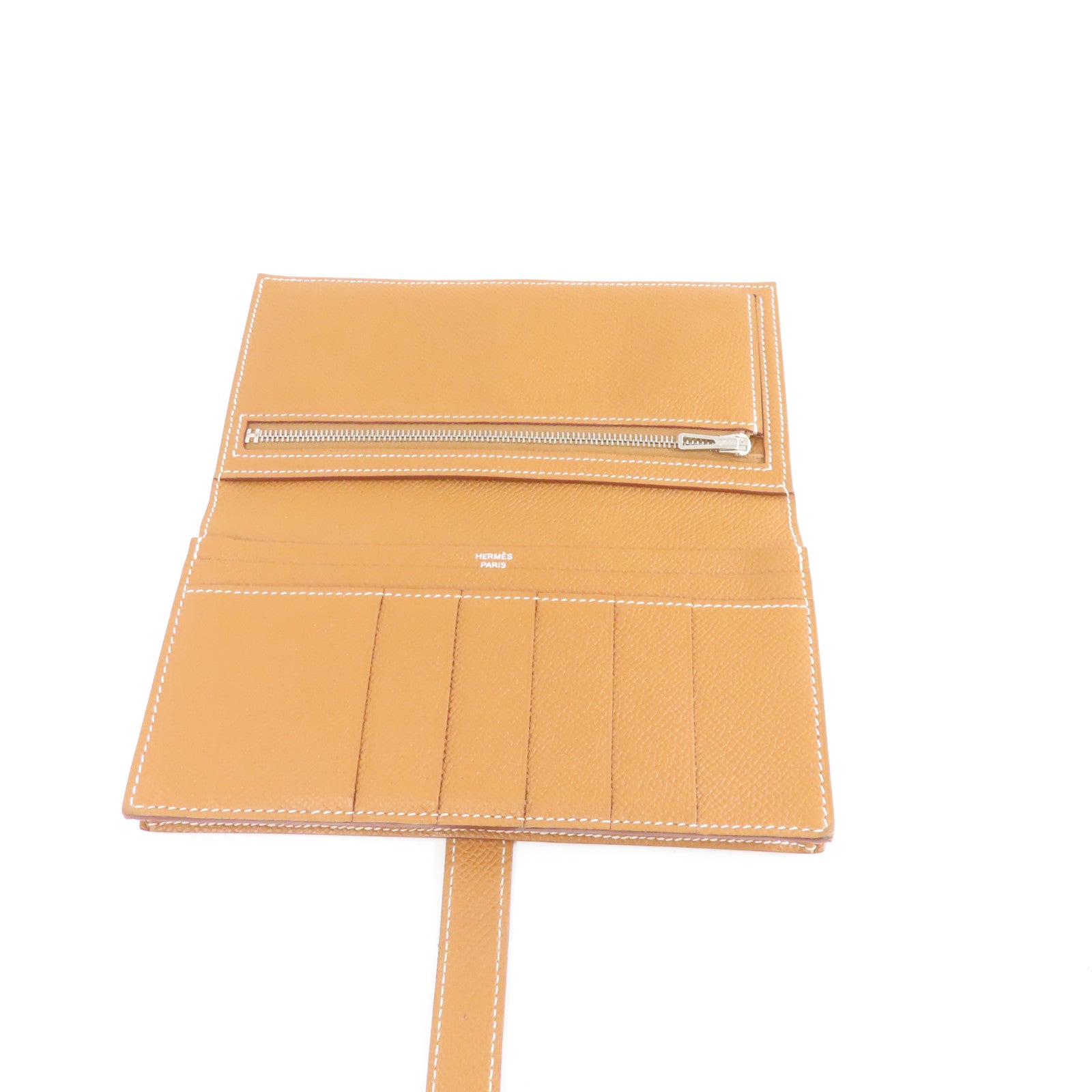 HERMES 【激減優惠】Epsom皮革Bearn Wallet銀扣長錢包Gold/經典駝色