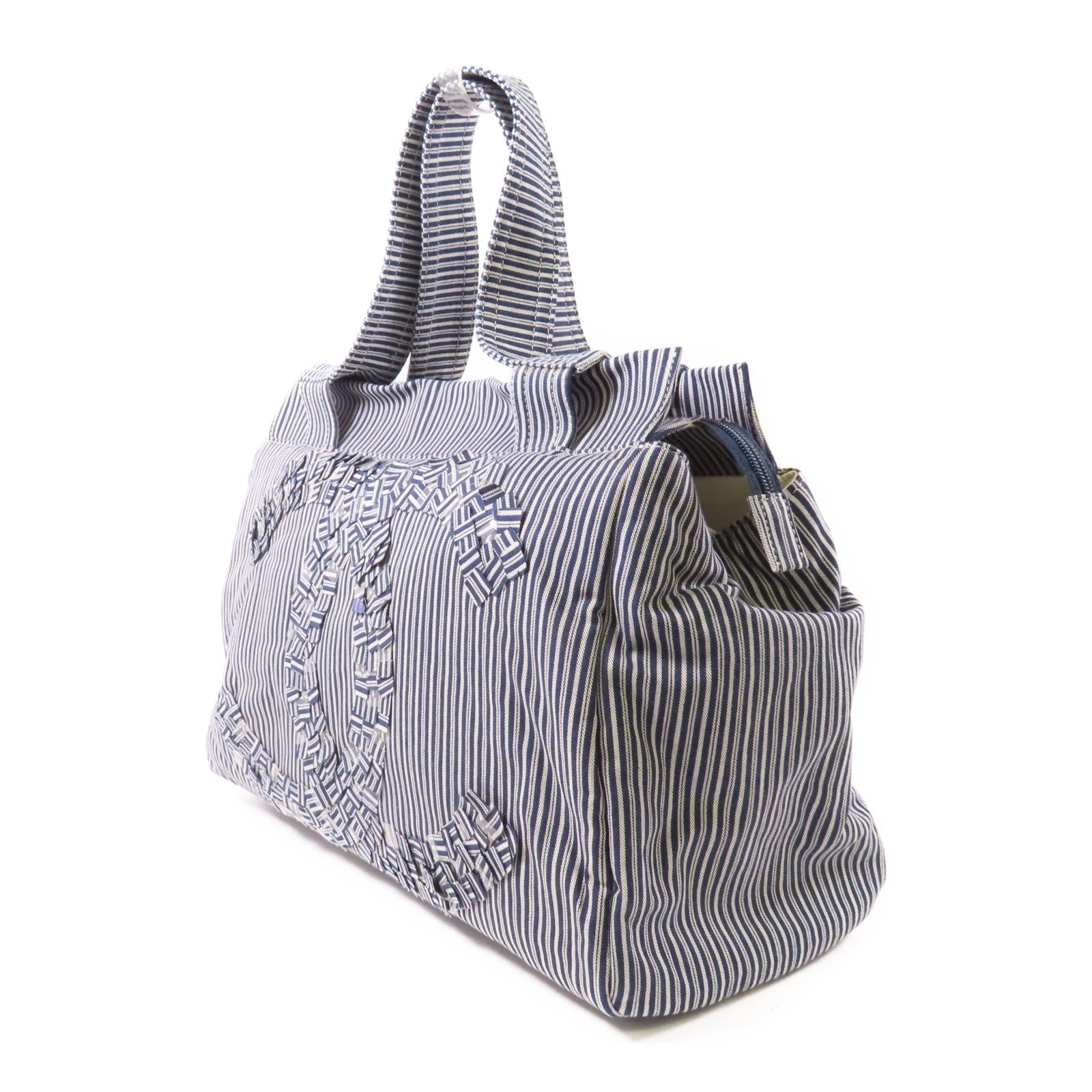 CHANEL 帆布CC Striped Tote Bag銀扣手挽袋