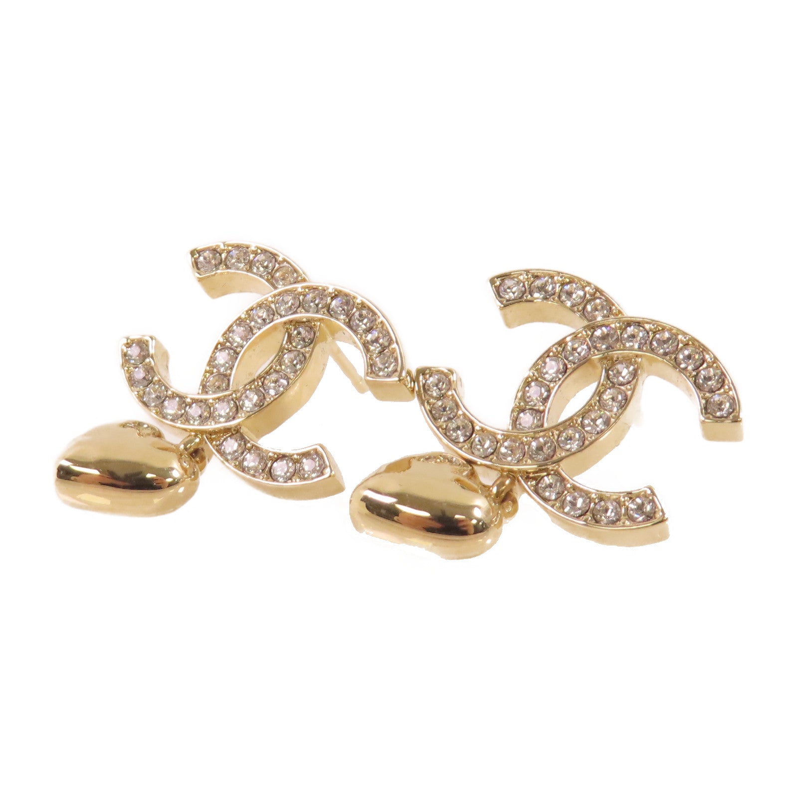 CHANEL 金屬/水晶玻璃CC Earrings耳環金色