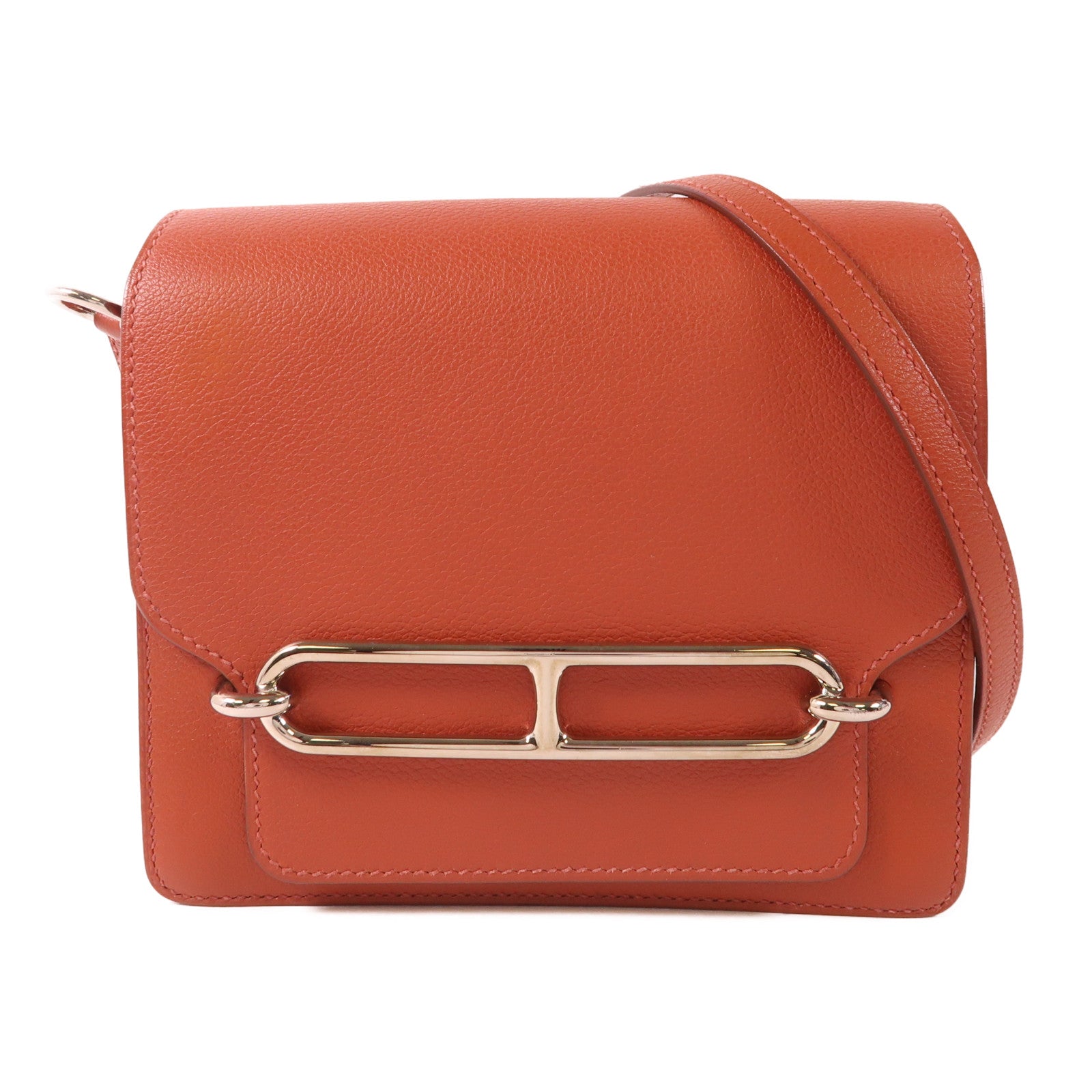 HERMES PHW Mini Roulis Shoulder Bag Evercolor Leather Brique Caramel