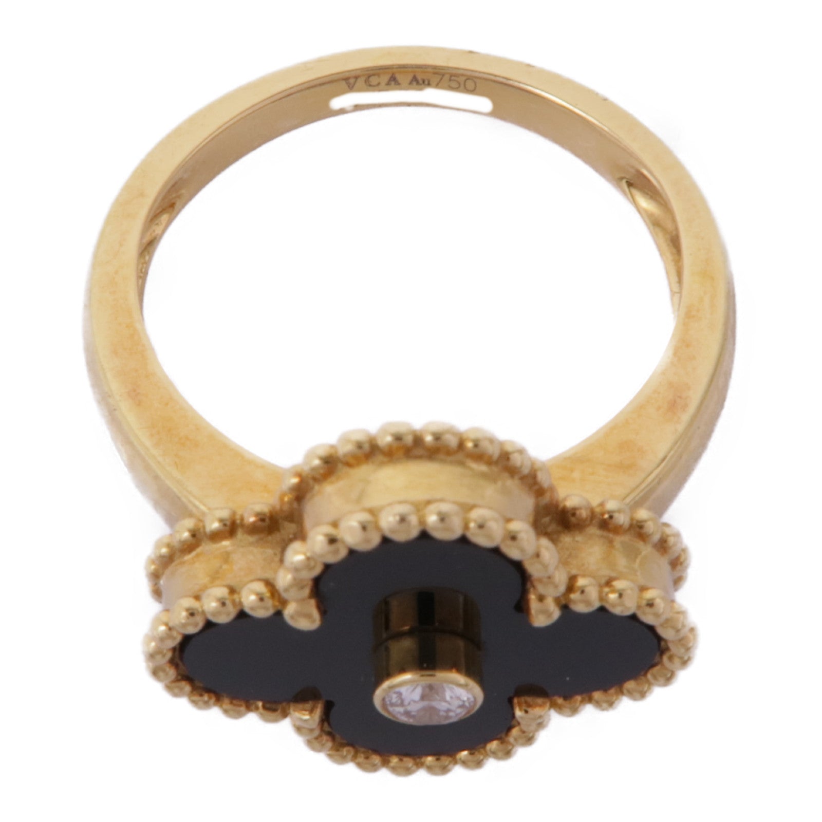 Van Cleef & Arpels 18K黃金Vintage Alhambra Ring縞瑪瑙/鑽石戒指#49/US#5