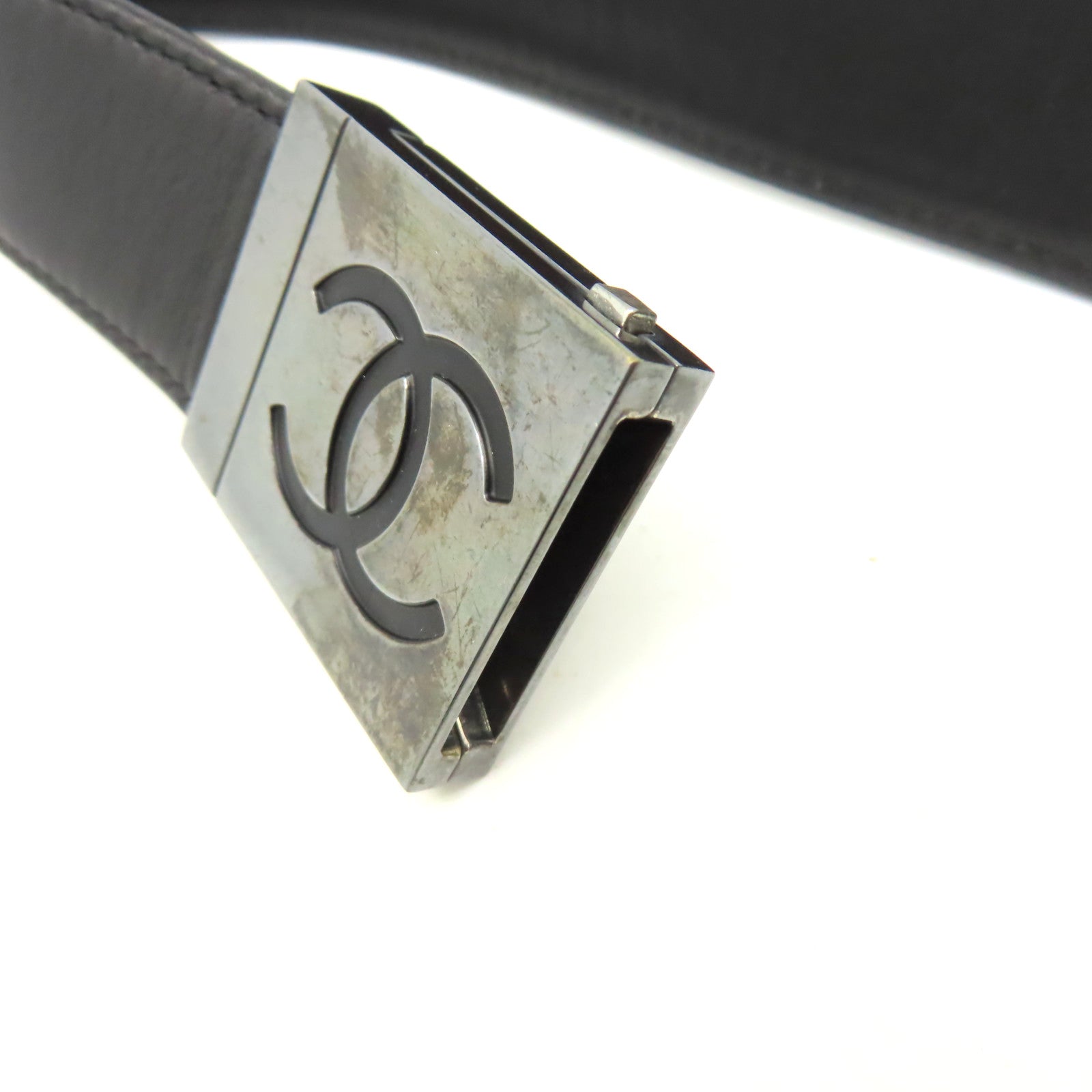 CHANEL 【激減優惠】金屬/牛皮皮革Belt銀扣皮帶黑色