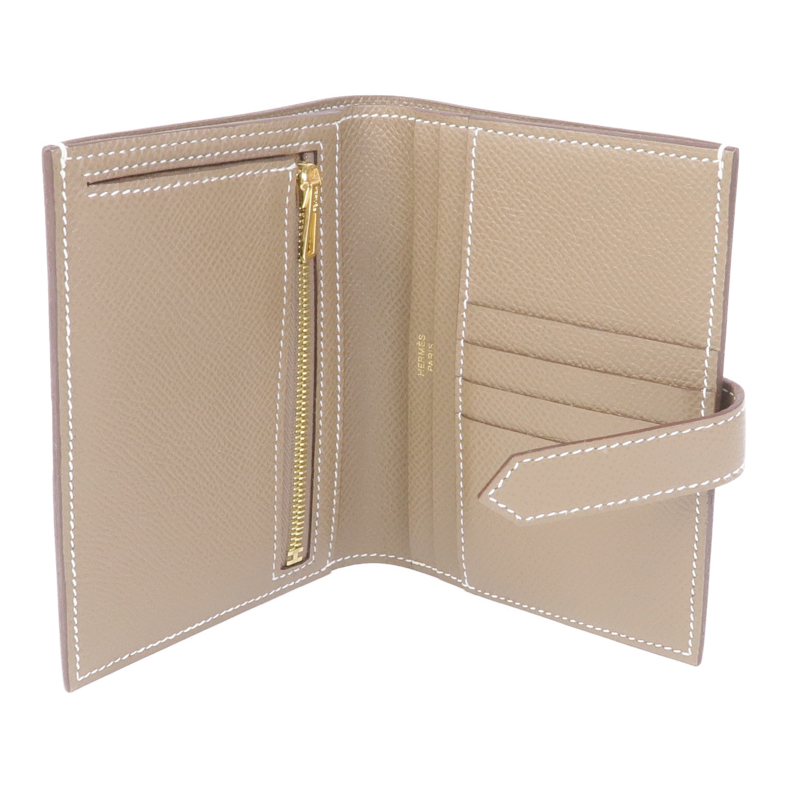 HERMES Epsom皮革Bearn Compact Wallet金扣錢包18 Etoupe