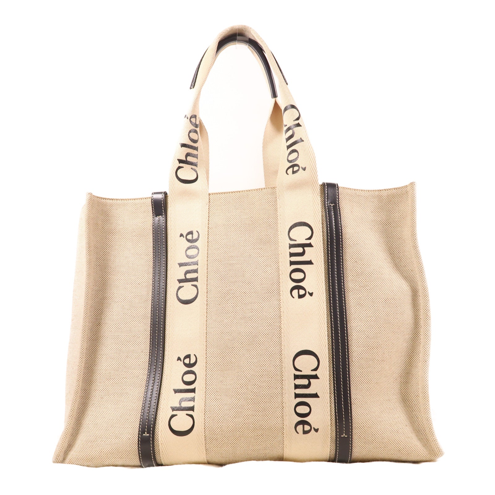Chloe Large Woody Handbag Canvas Beige/Navy