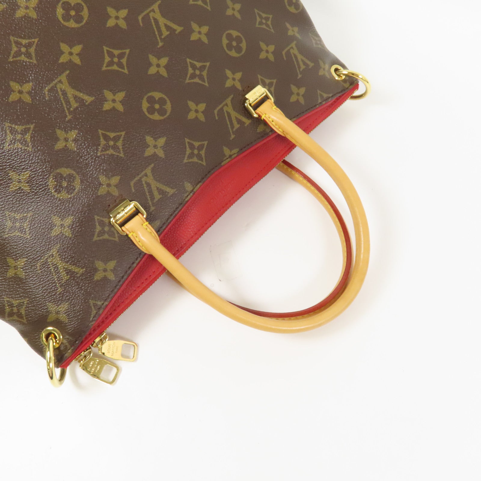 LOUIS VUITTON Monogram Pallas金扣手挽肩背兩用袋棕色/紅色