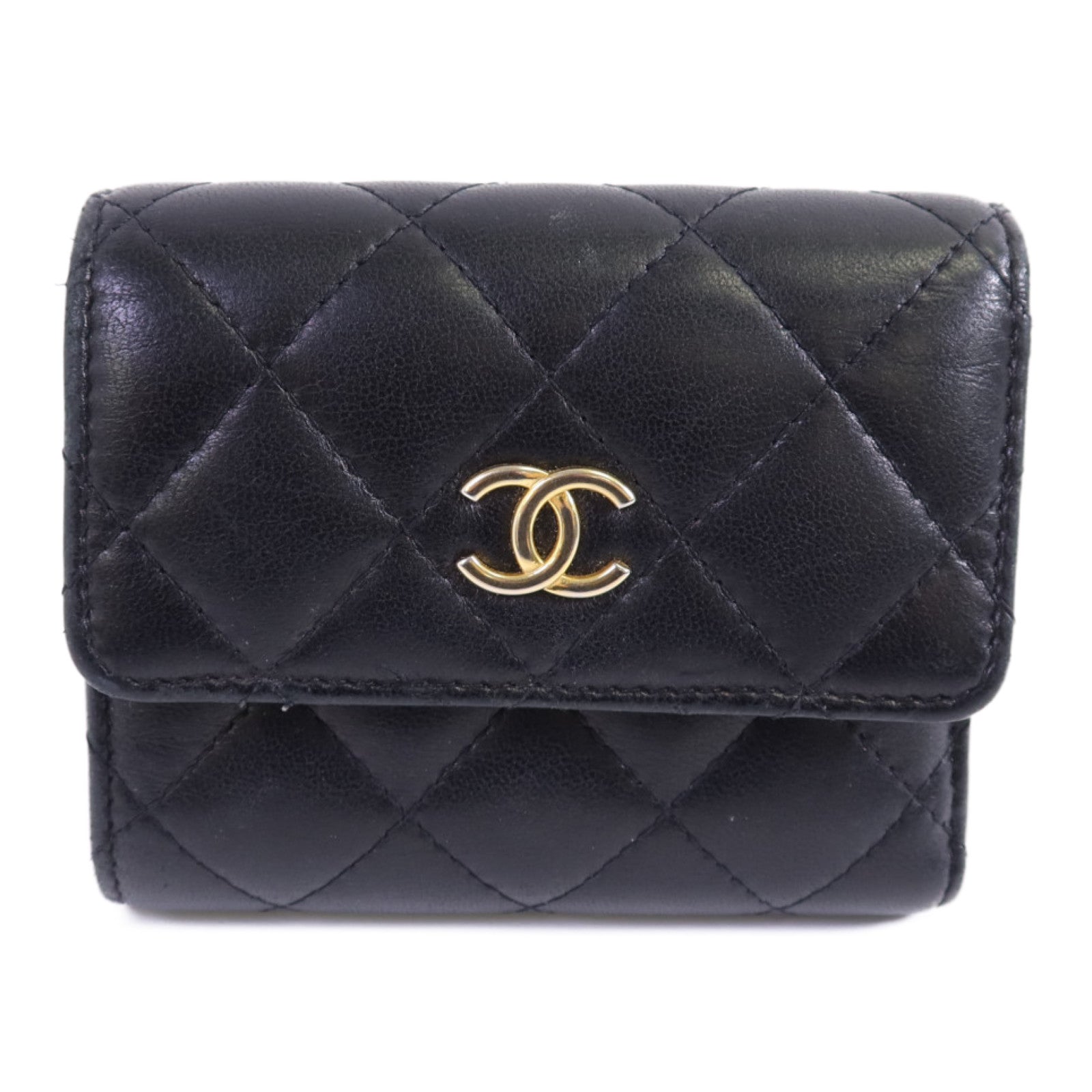 CHANEL 【激減優惠】羊皮皮革Wallet金扣錢包