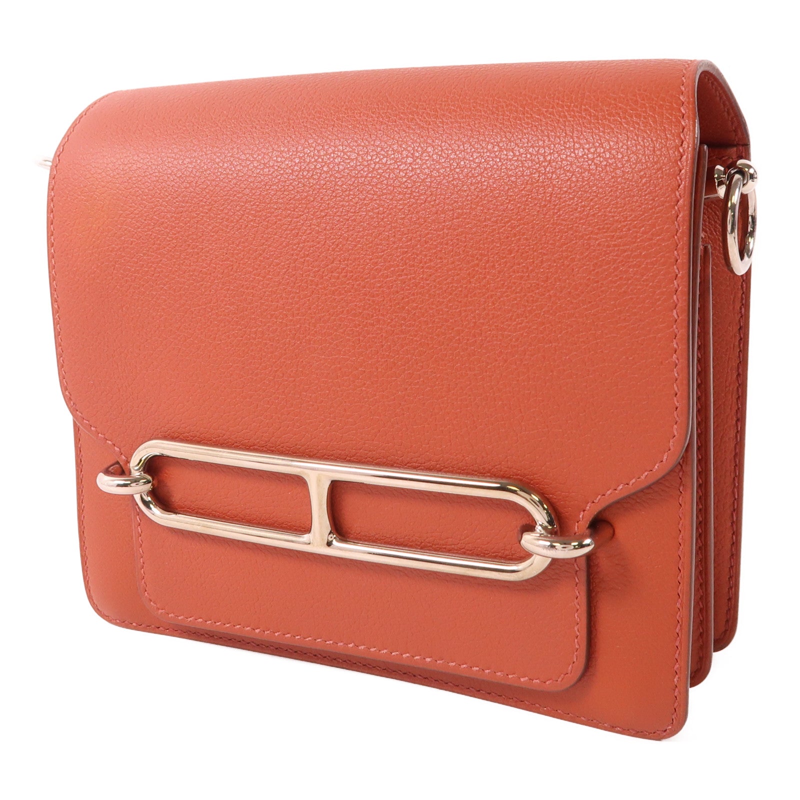 HERMES Evercolor皮革Mini Roulis銀扣肩背袋Brique/Caramel