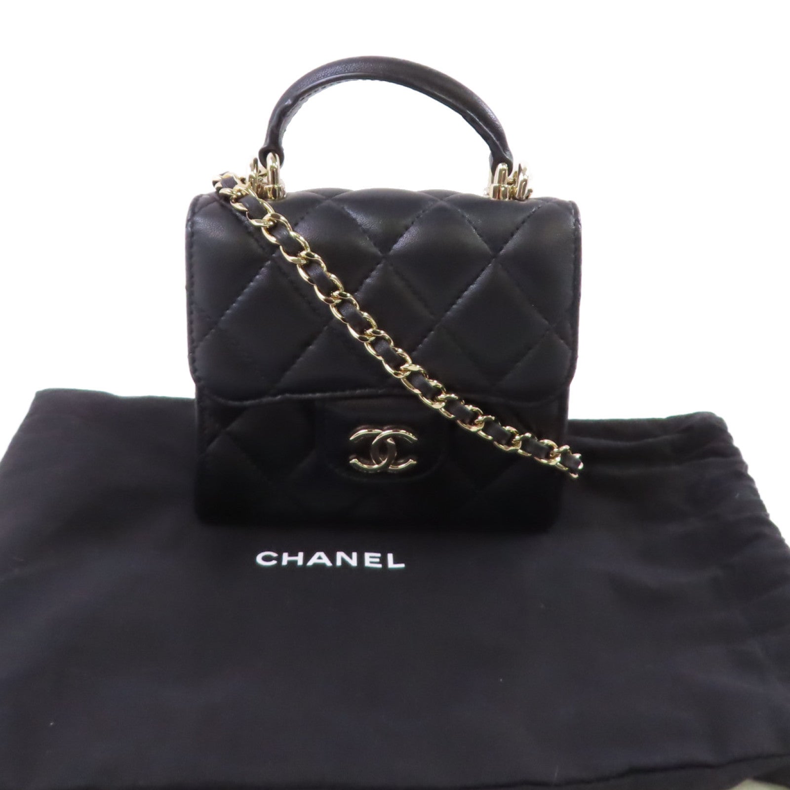 CHANEL 羊皮皮革Chain Shoulder Bag金扣鏈帶肩背袋黑色