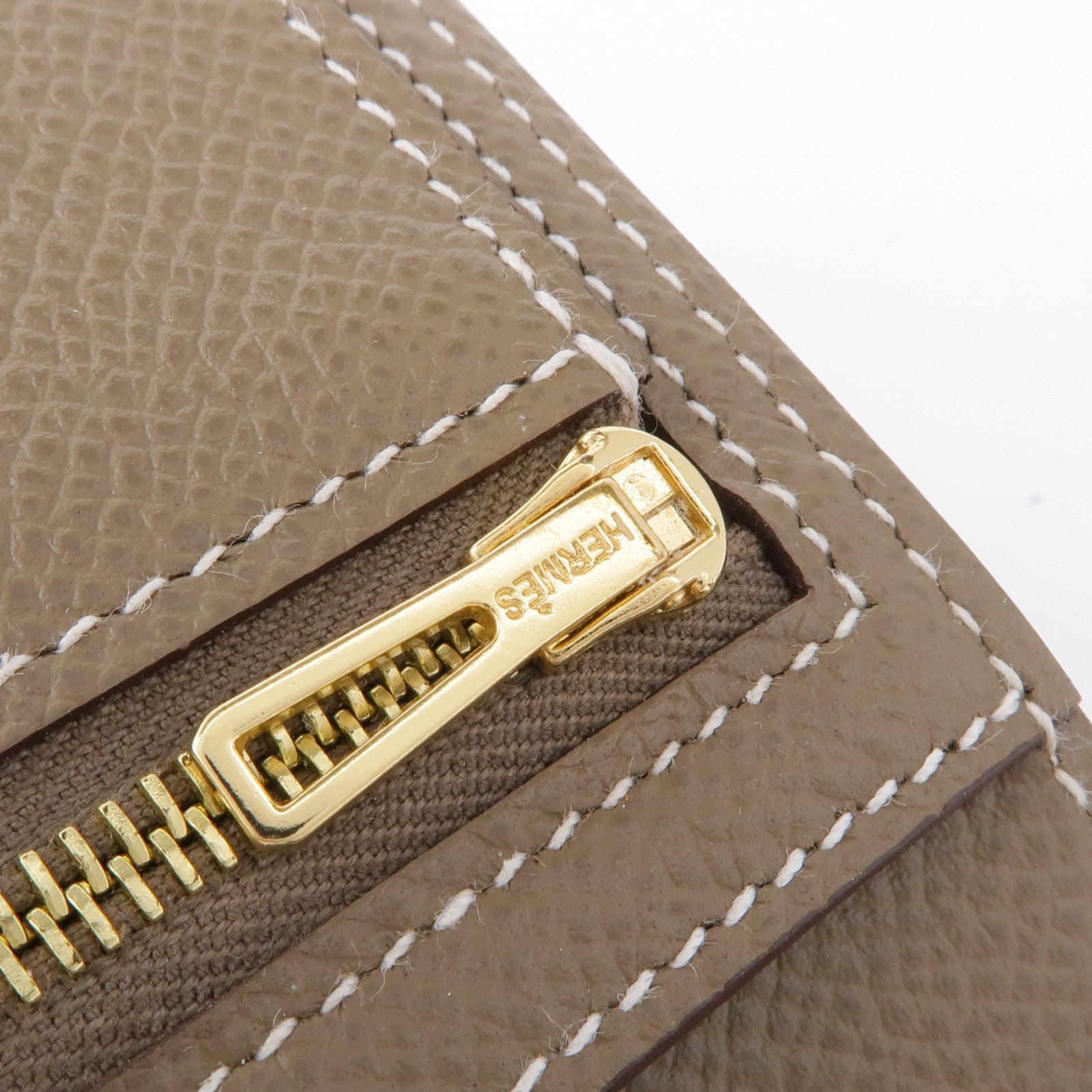 HERMES Epsom皮革Bearn Compact Wallet金扣錢包18 Etoupe
