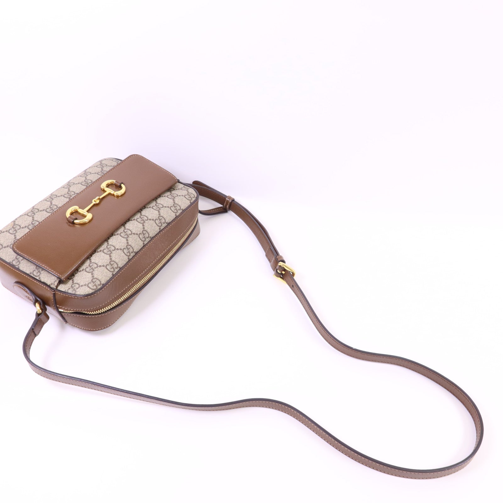 GUCCI 塗層帆布Horsebit 1955 Shoulder Bag金扣肩背袋