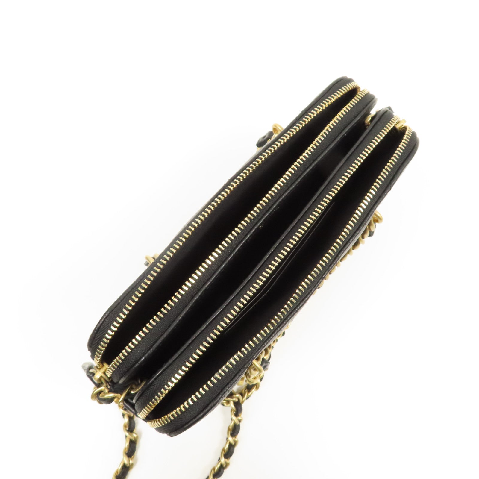 CHANEL 菱格Caviar皮革2 Way Chain Shoulder金扣鏈帶手挽肩背兩用袋黑色