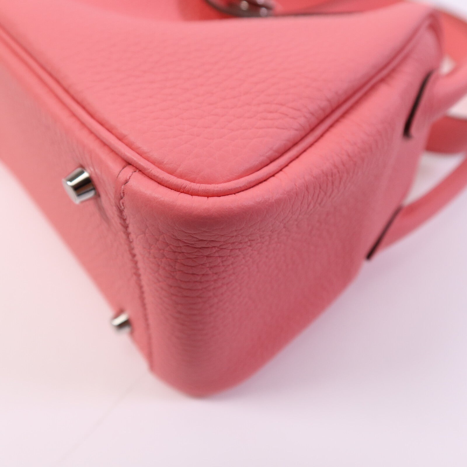 HERMES Clemence皮革Mini Lindy金扣手挽肩背兩用袋Rose Azalee