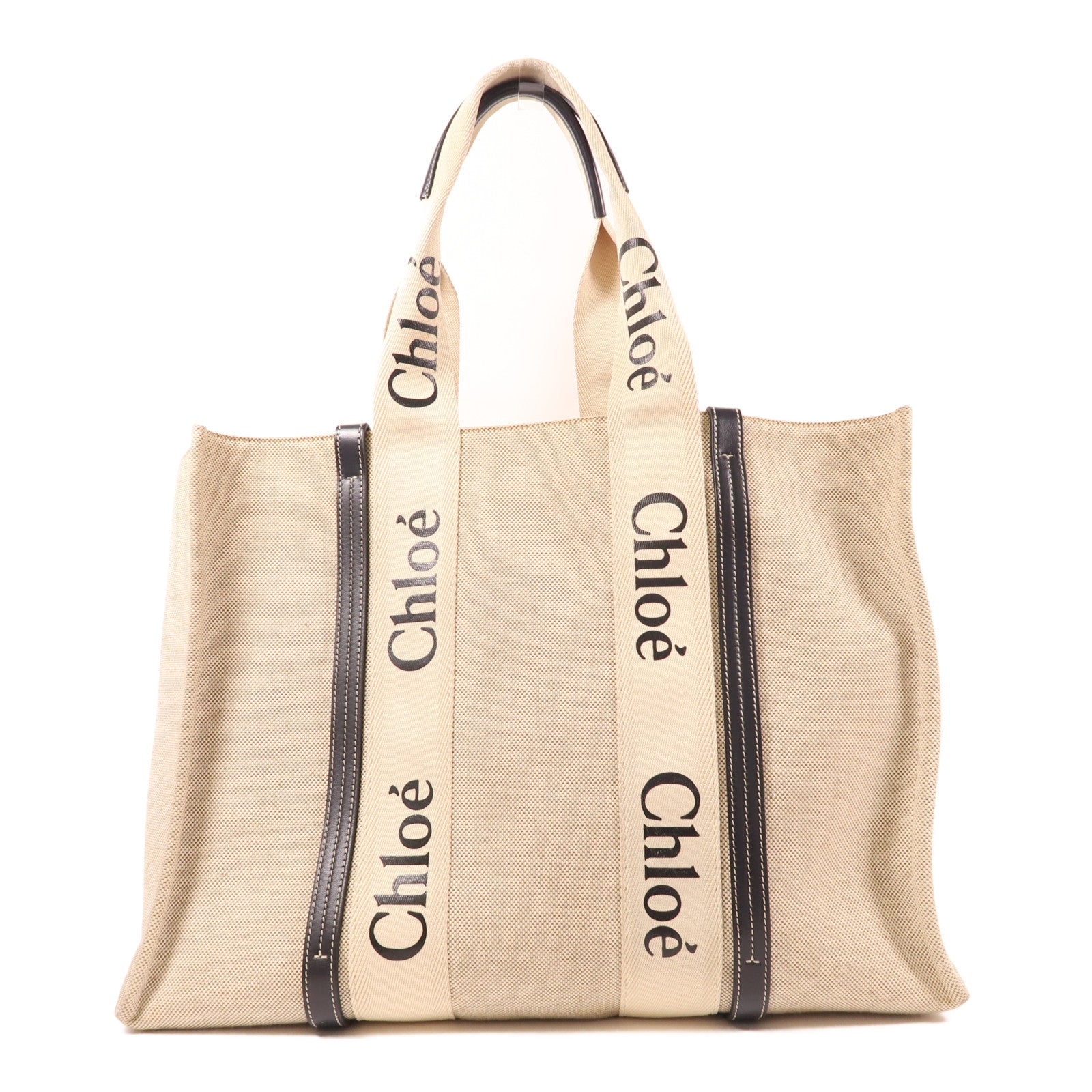 Chloe Large Woody Handbag Canvas Beige/Navy