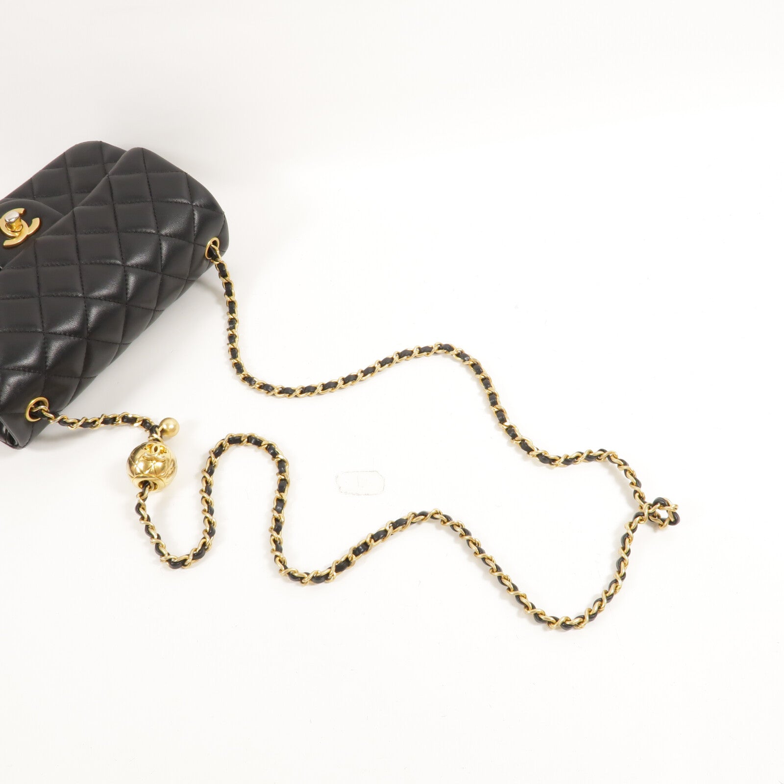 CHANEL 羊皮皮革Mini Classic 20 Gold Ball鏈帶肩背袋