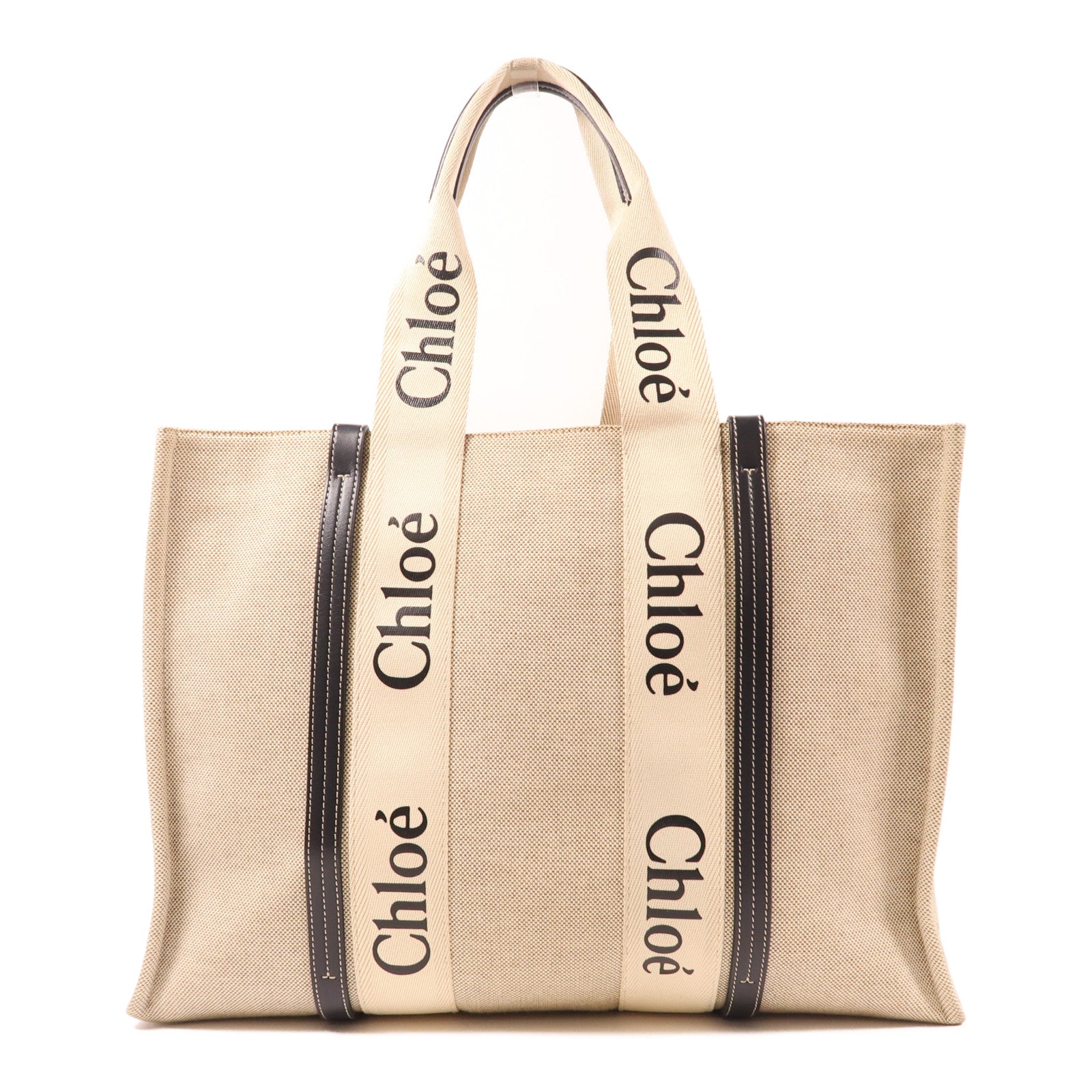 Chloe Large Woody Handbag Canvas Beige/Navy