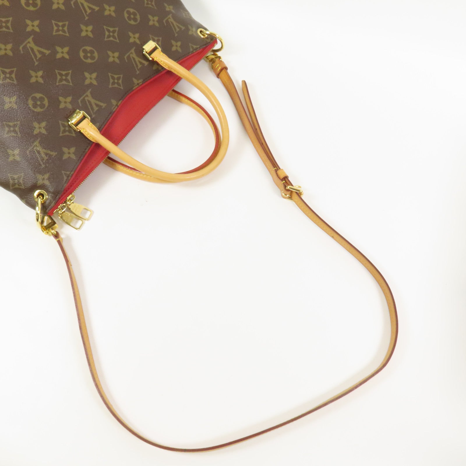 LOUIS VUITTON Monogram Pallas金扣手挽肩背兩用袋棕色/紅色