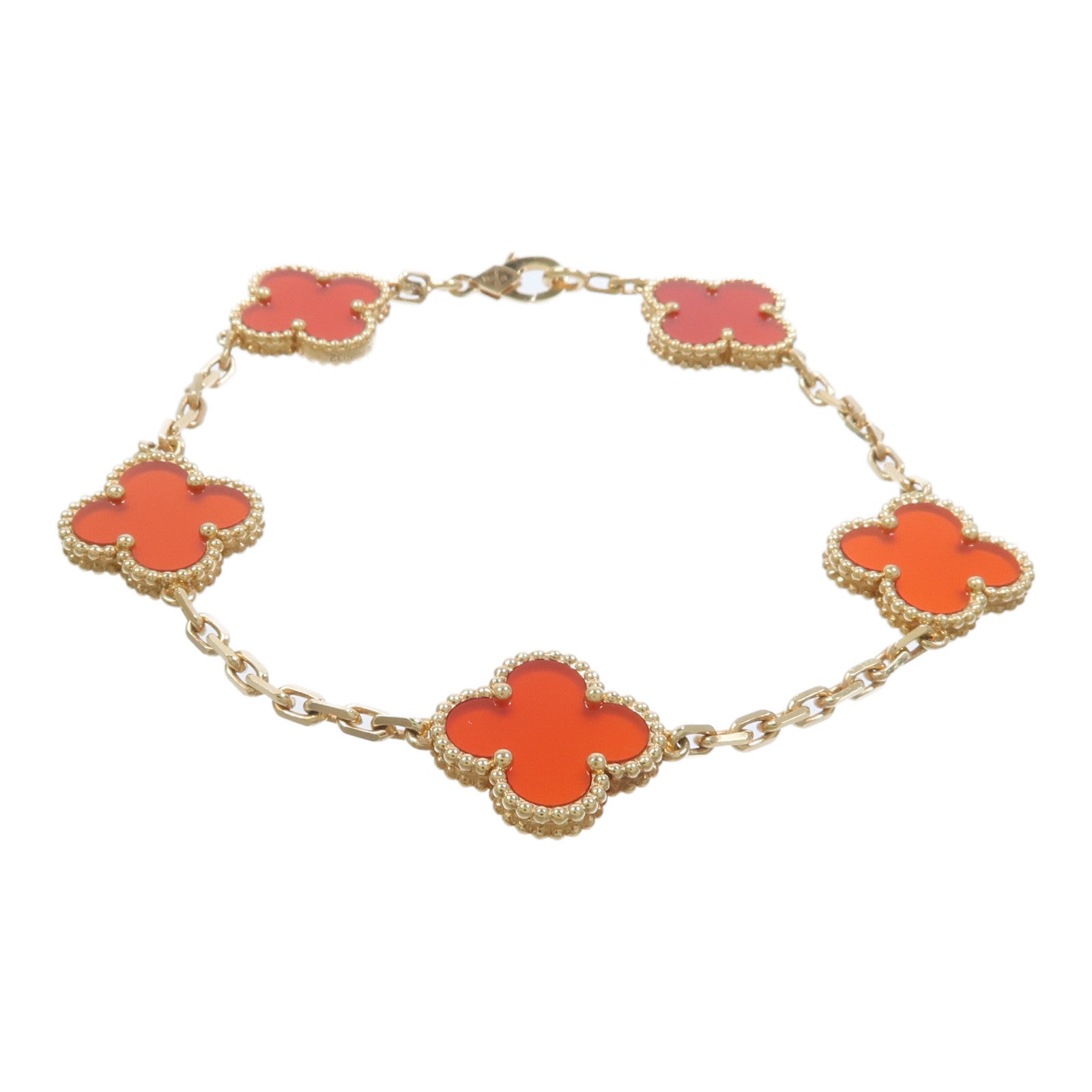 Van Cleef & Arpels 18K黃金Vintages Alhamra Carnelian Bracelets紅玉髓手鏈