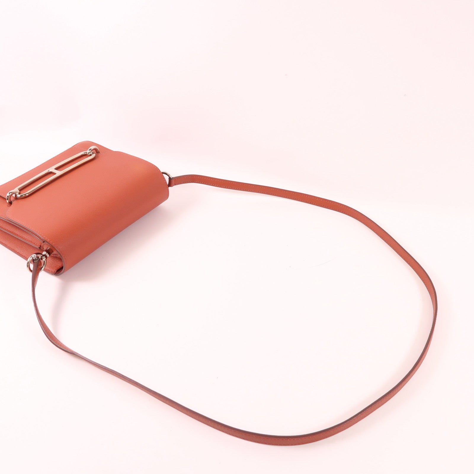 HERMES Evercolor皮革Mini Roulis銀扣肩背袋Brique/Caramel