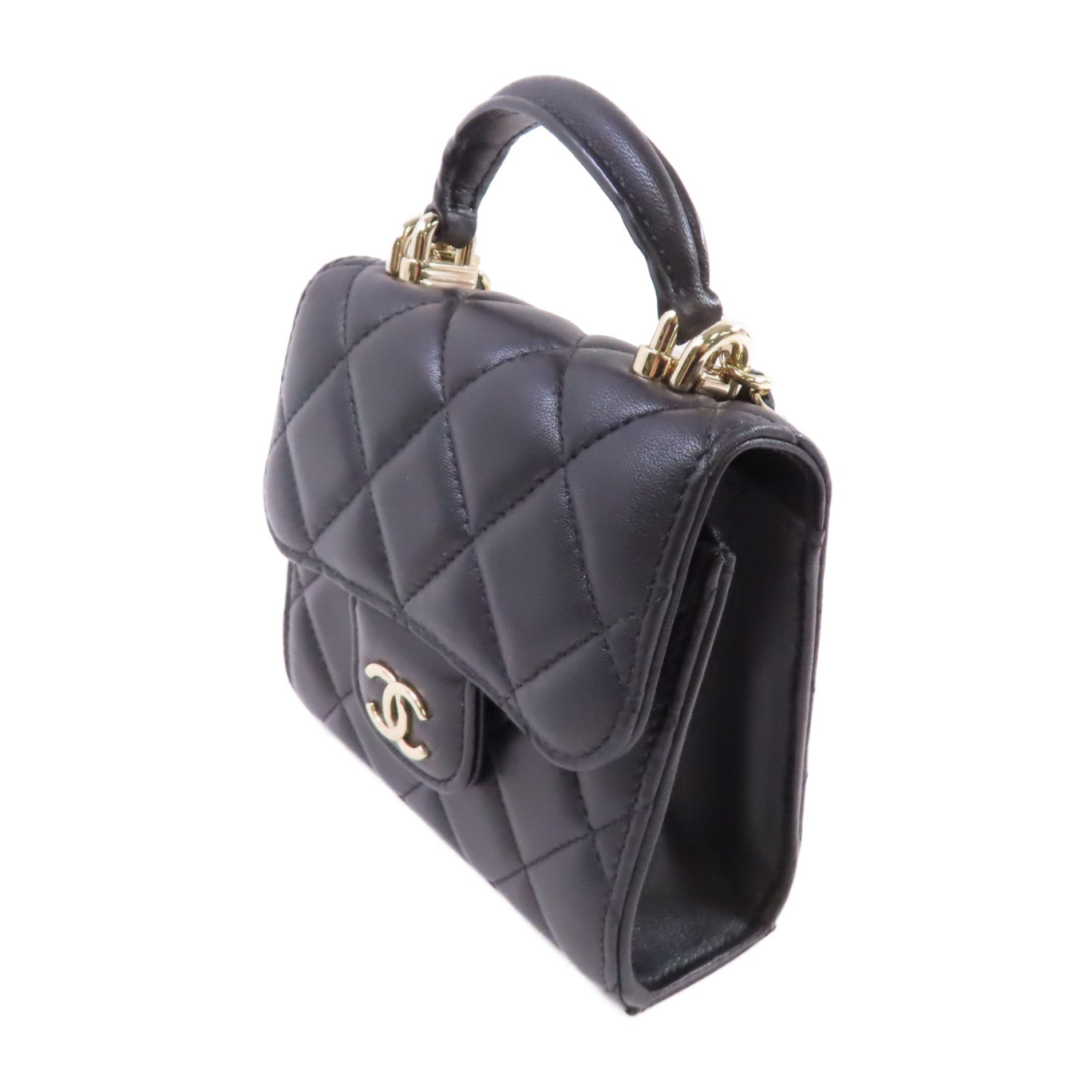 CHANEL 羊皮皮革Chain Shoulder Bag金扣鏈帶肩背袋黑色