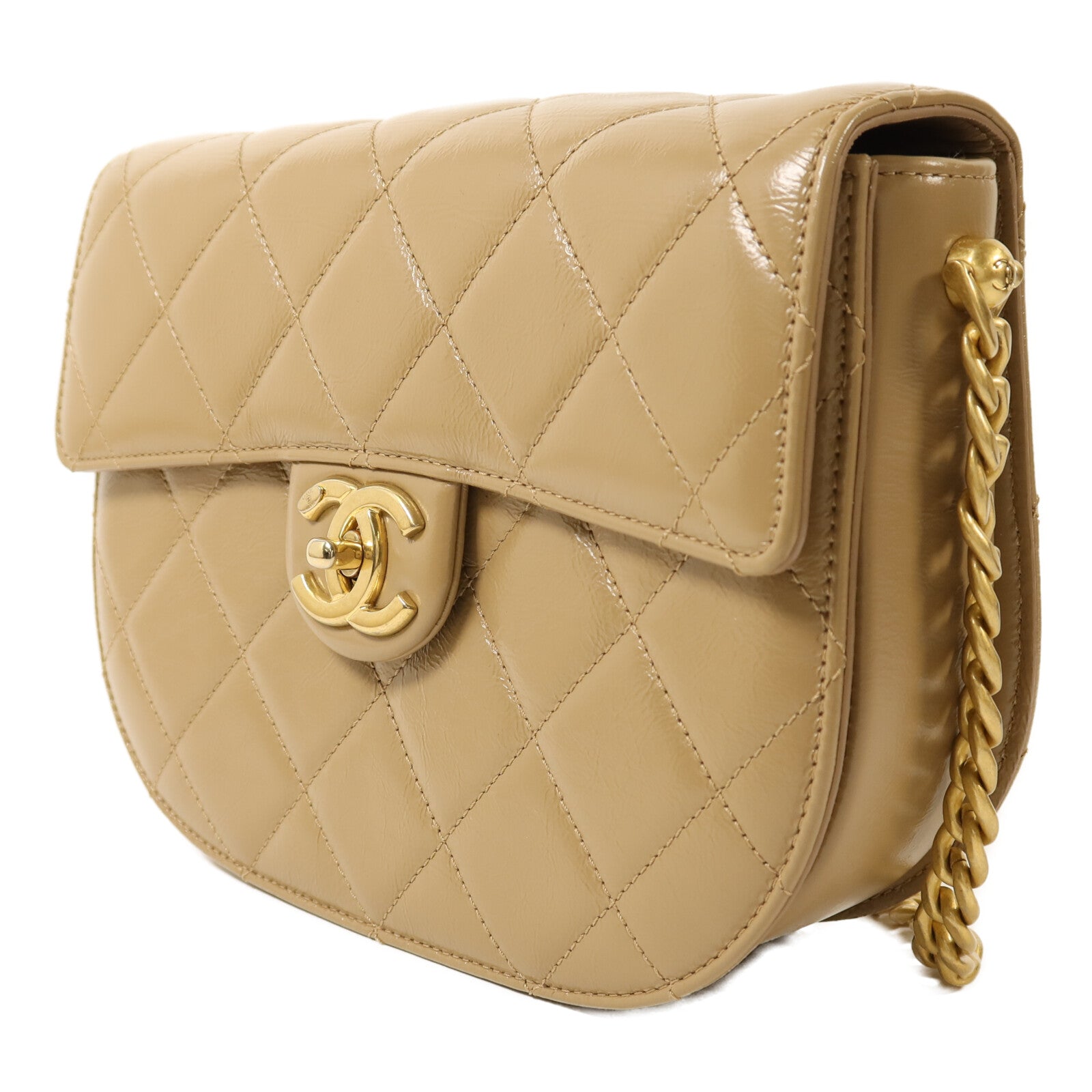 CHANEL 牛皮皮革Half Moon Flap Bag金扣鏈帶肩背袋