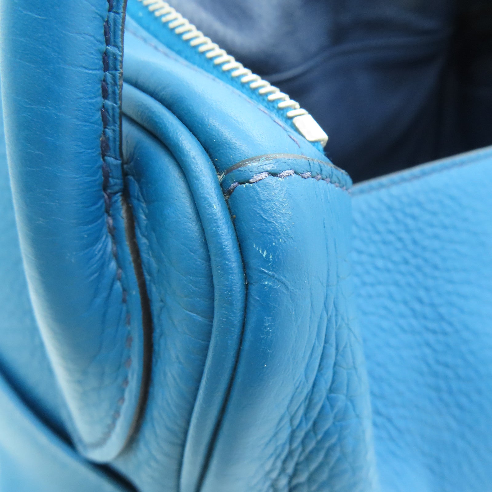 HERMES 【激減優惠】Clemence皮革Lindy 30 Shoulder Bag銀扣肩背袋伊玆密爾藍/Bleu Izmir/7W