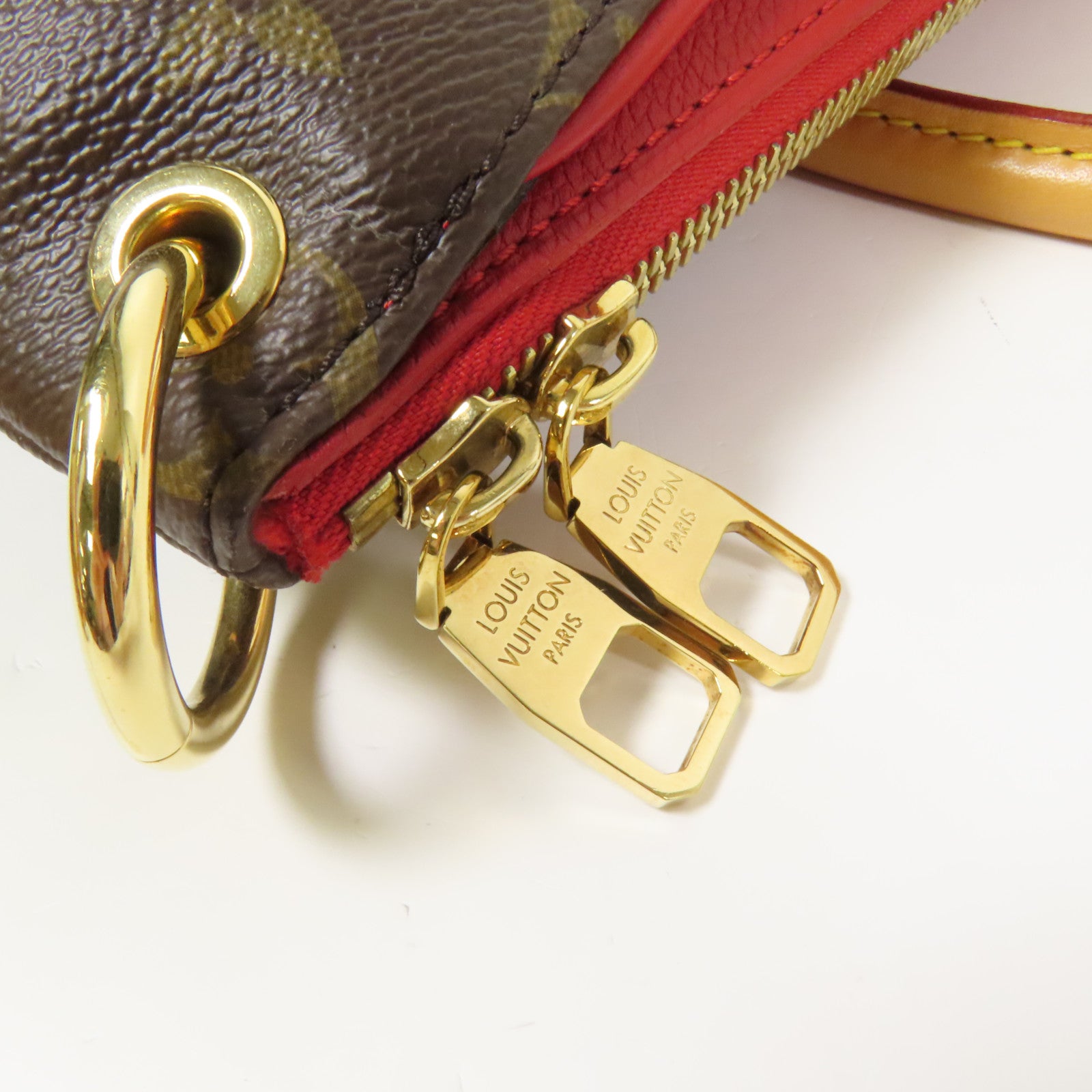 LOUIS VUITTON Monogram Pallas金扣手挽肩背兩用袋棕色/紅色