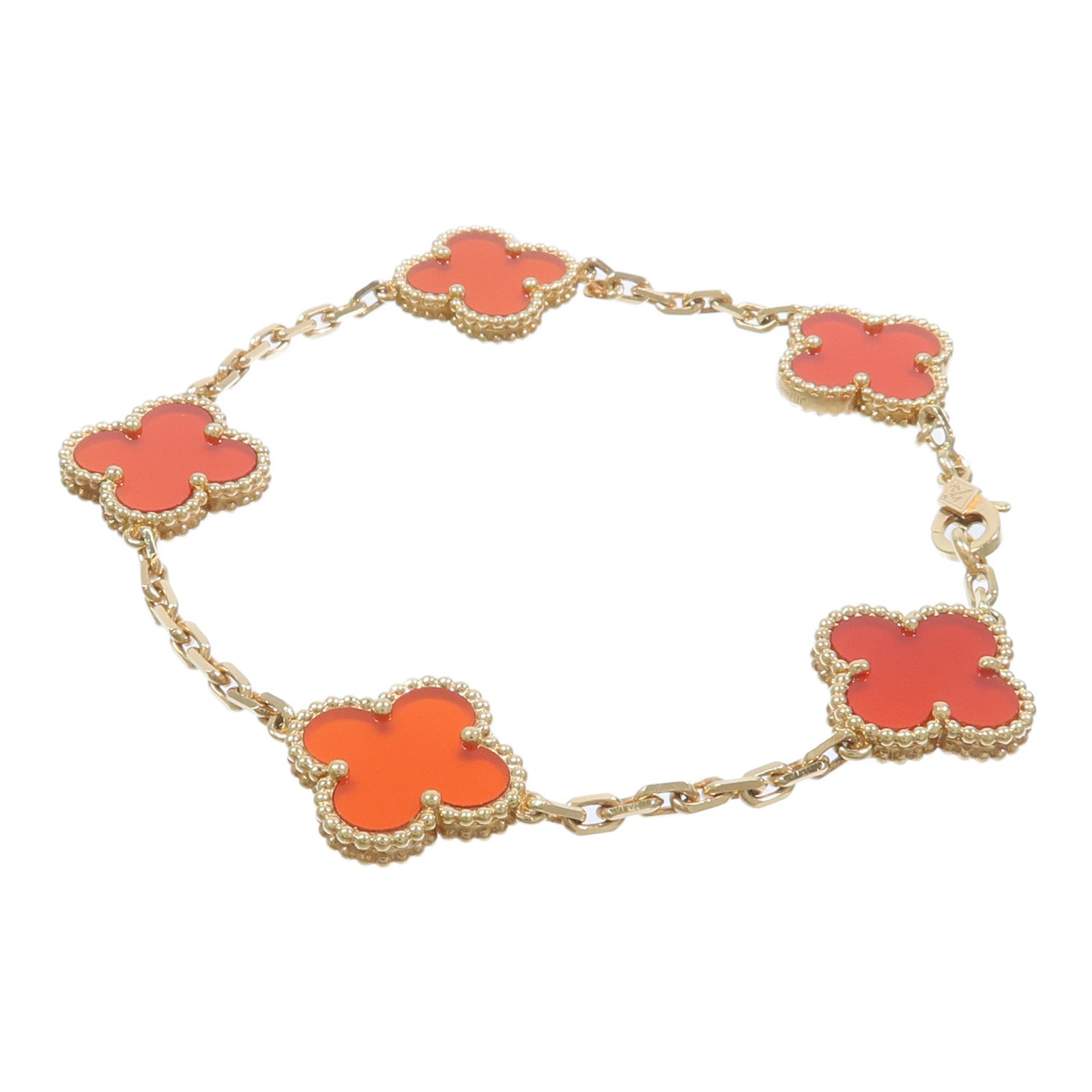 Van Cleef & Arpels 18K黃金Vintages Alhamra Carnelian Bracelets紅玉髓手鏈