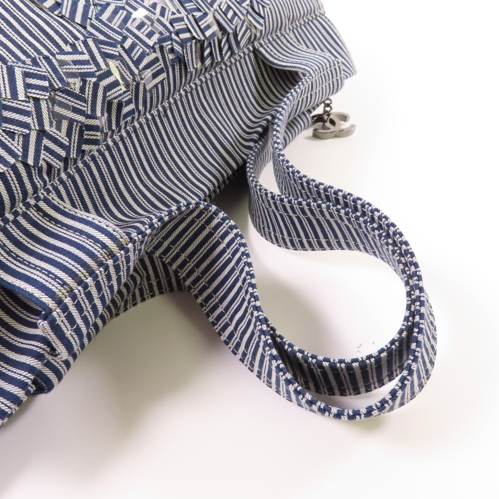 CHANEL 帆布CC Striped Tote Bag銀扣手挽袋