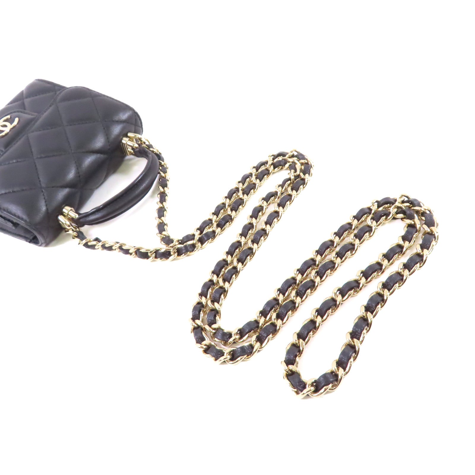 CHANEL 羊皮皮革Chain Shoulder Bag金扣鏈帶肩背袋黑色