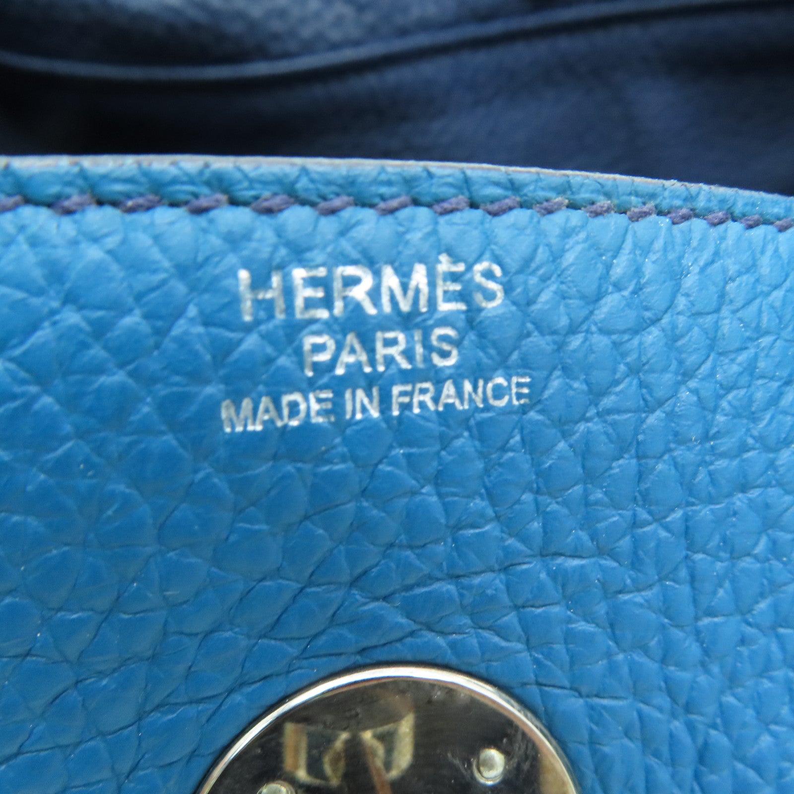 HERMES 【激減優惠】Clemence皮革Lindy 30 Shoulder Bag銀扣肩背袋伊玆密爾藍/Bleu Izmir/7W