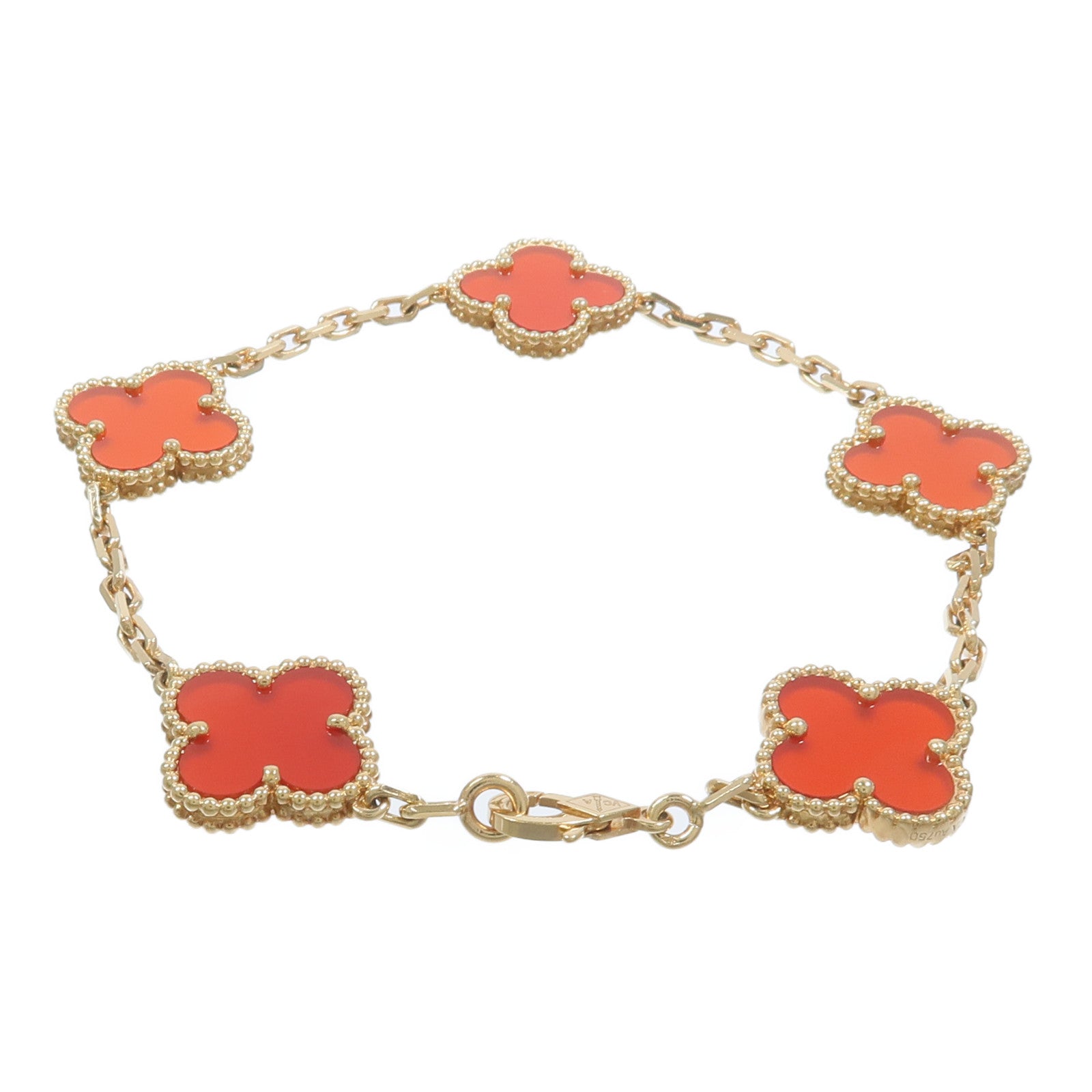 Van Cleef & Arpels 18K黃金Vintages Alhamra Carnelian Bracelets紅玉髓手鏈