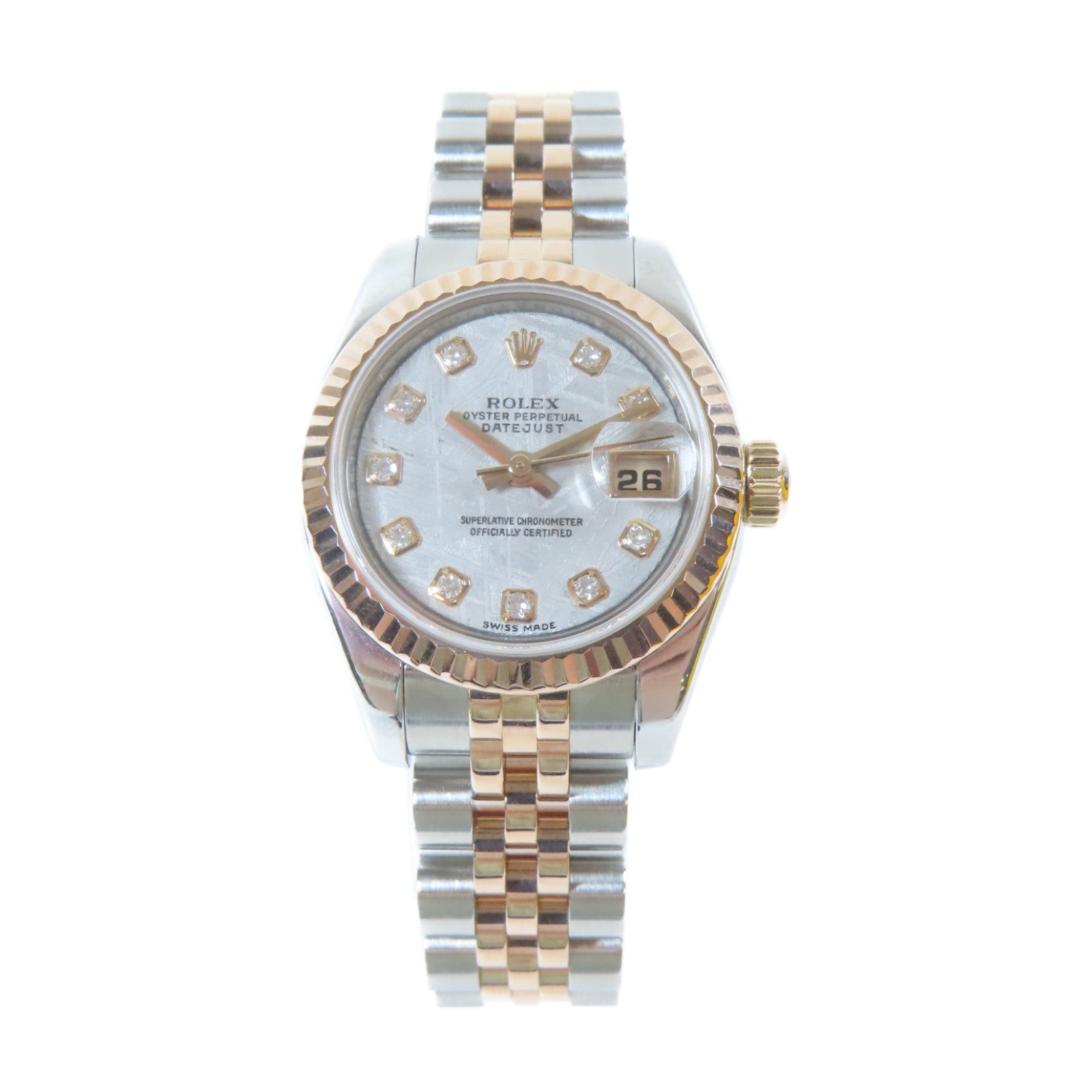 ROLEX Datejust 26mm 18K玫瑰金/不鏽鋼手錶自動機芯銀色