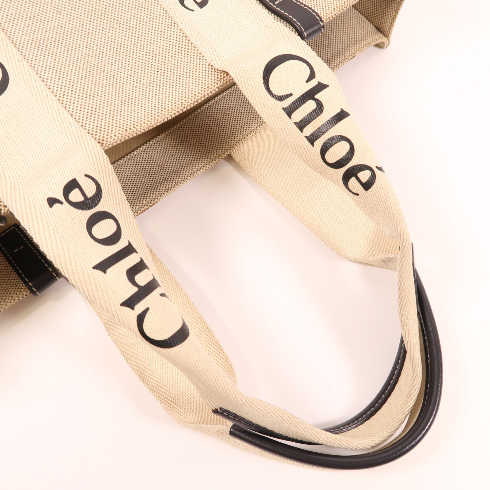 Chloe Large Woody Handbag Canvas Beige/Navy