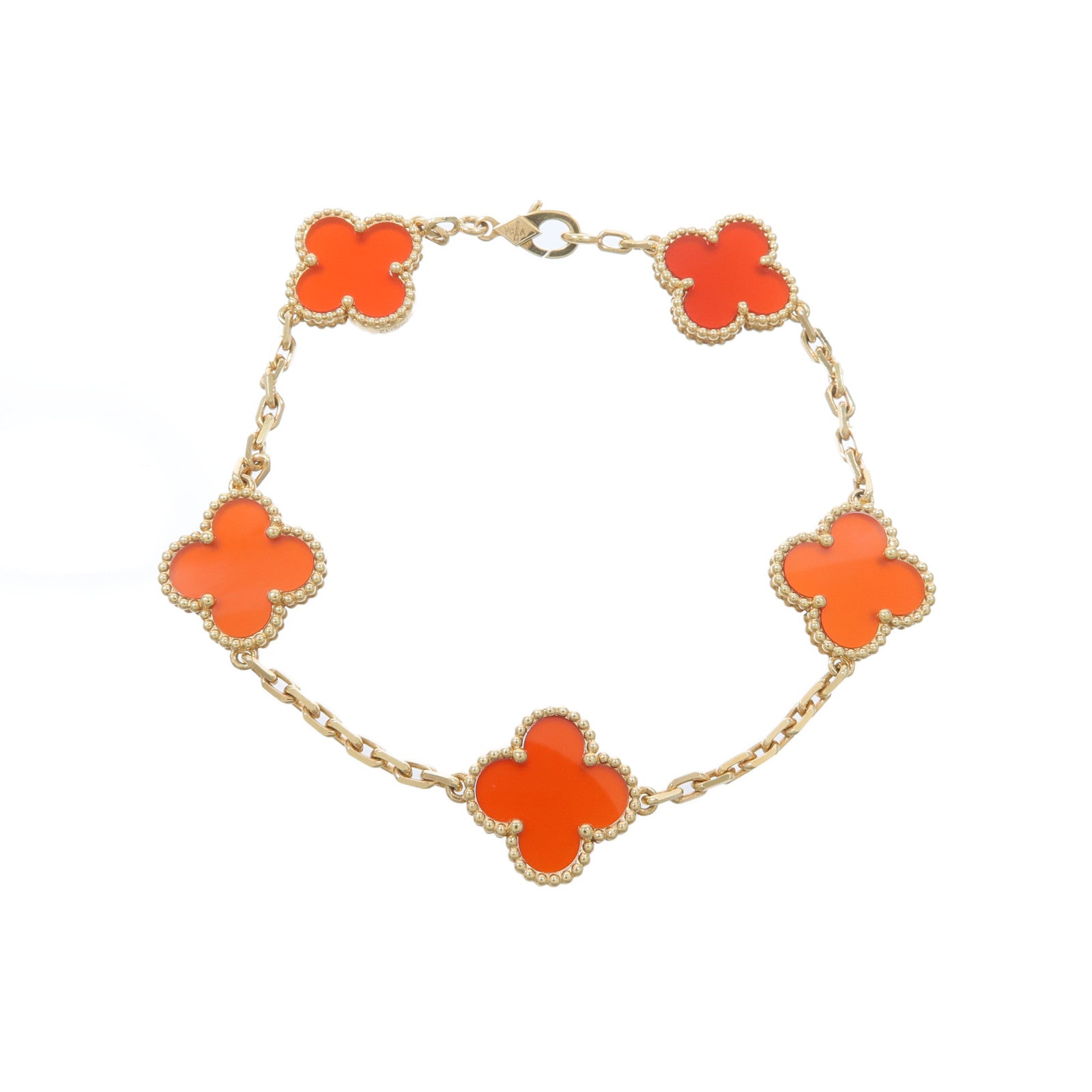 Van Cleef & Arpels 18K黃金Vintages Alhamra Carnelian Bracelets紅玉髓手鏈
