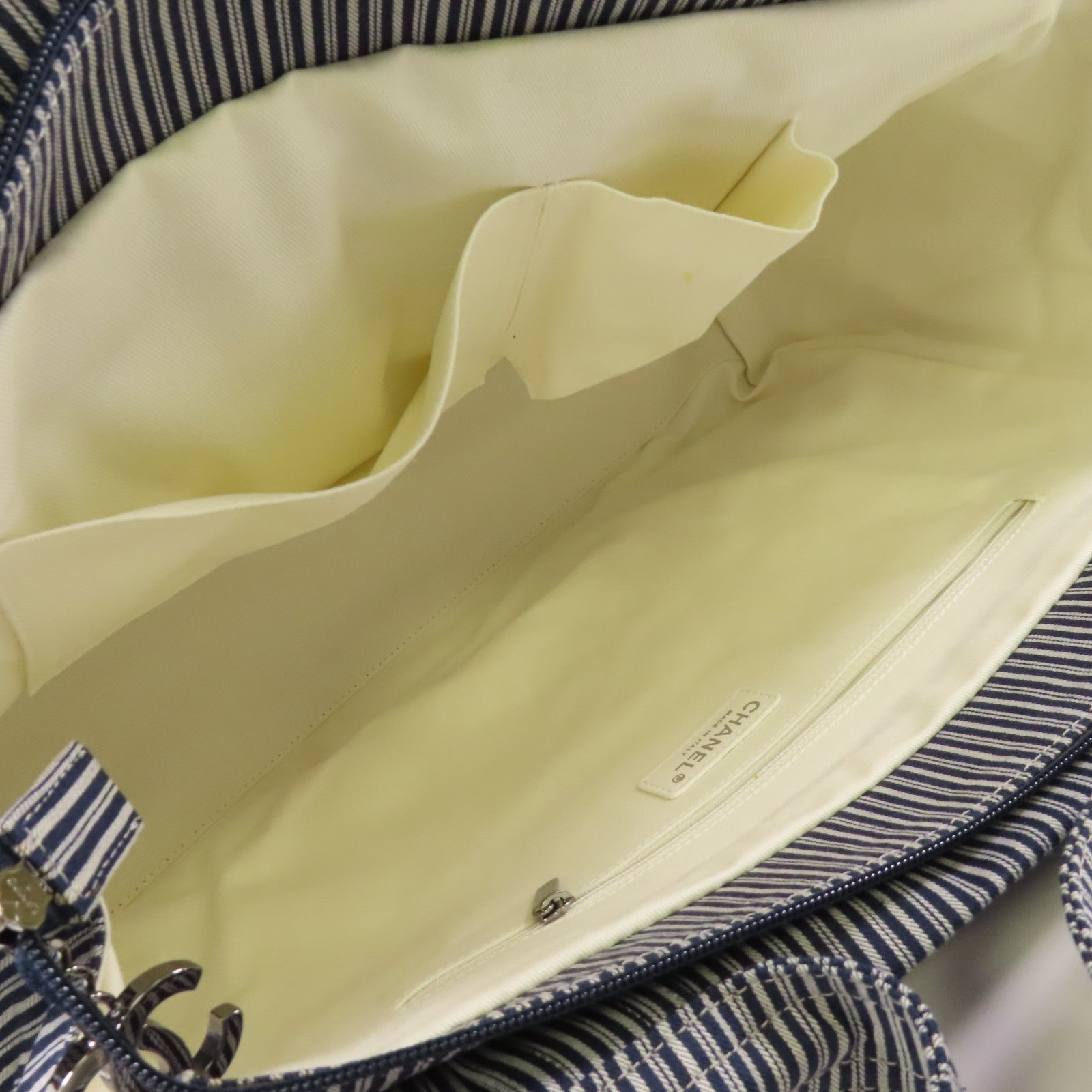 CHANEL 帆布CC Striped Tote Bag銀扣手挽袋
