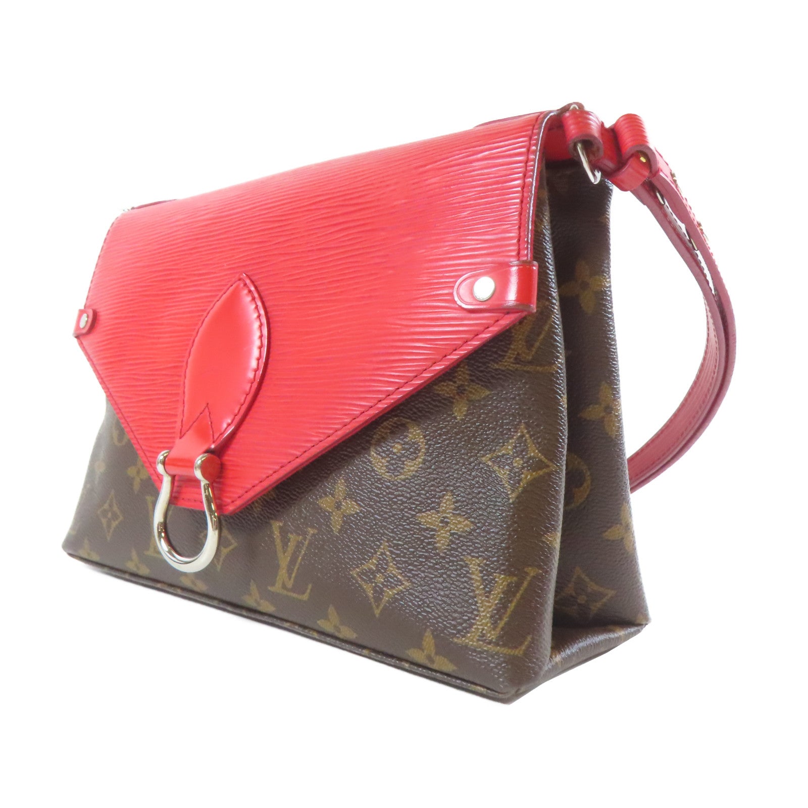LOUIS VUITTON Monogram/Epi Saint Michel銀扣肩背袋啡色/紅色