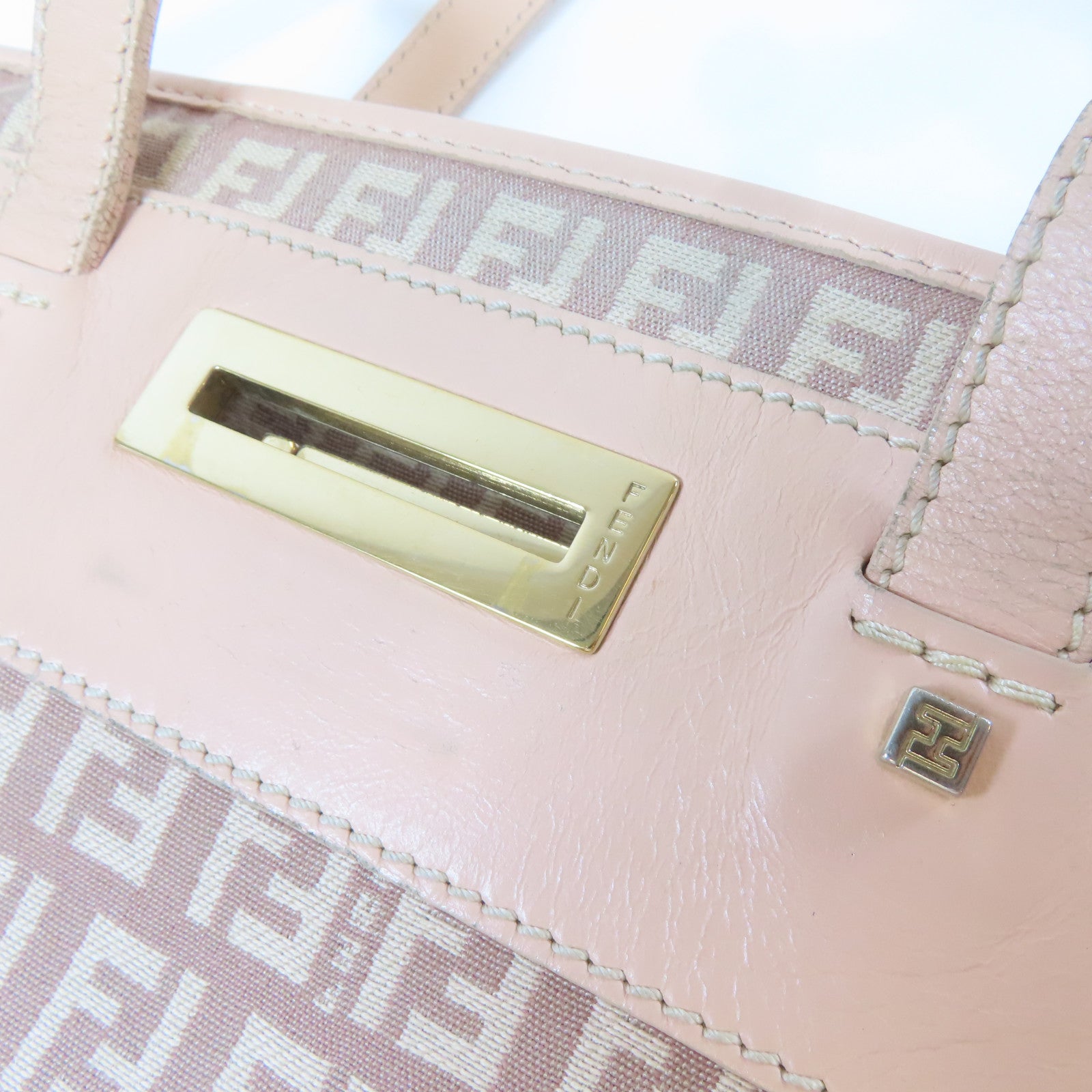 FENDI 帆布Shoulder Bag金扣肩背袋粉紅色