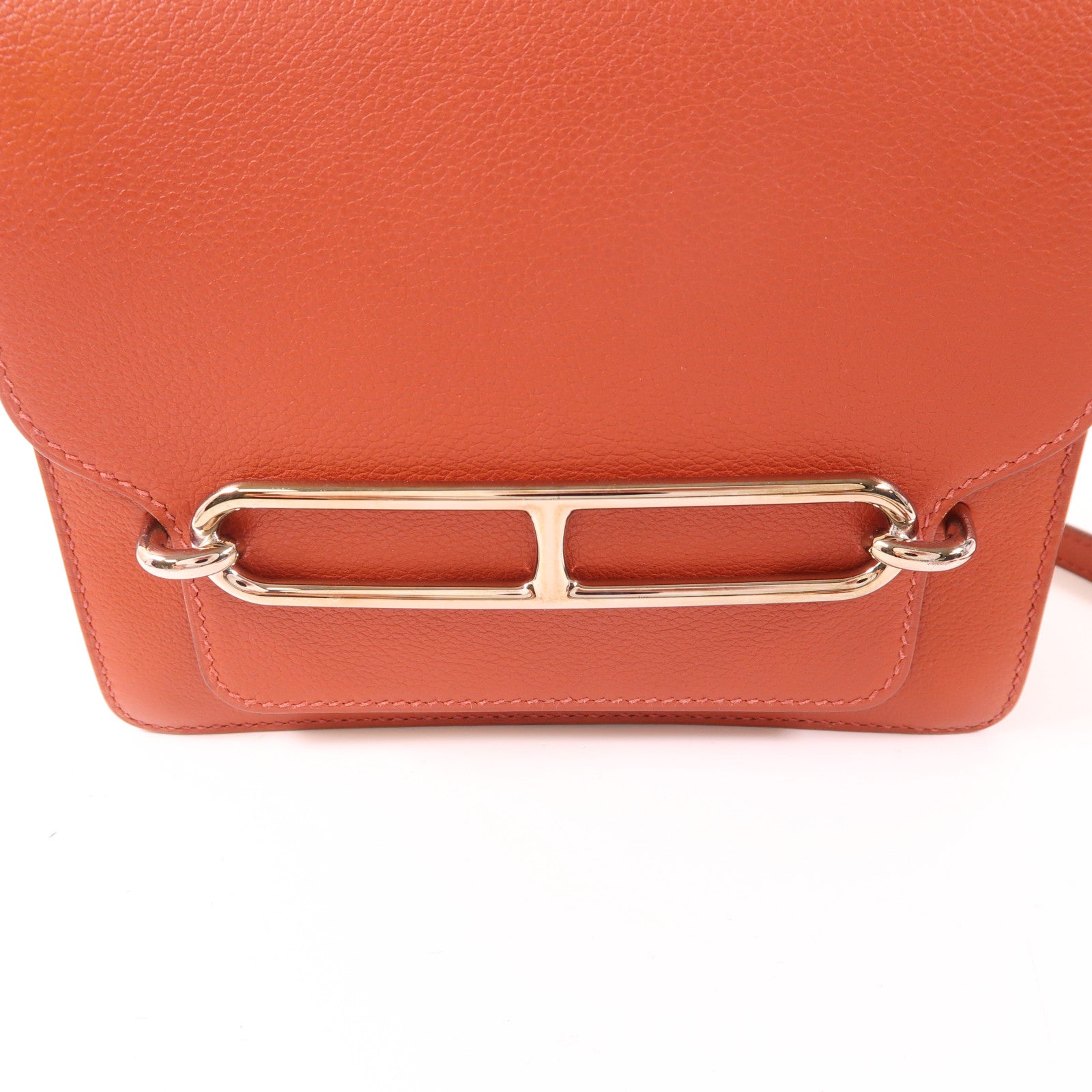 HERMES Evercolor皮革Mini Roulis銀扣肩背袋Brique/Caramel