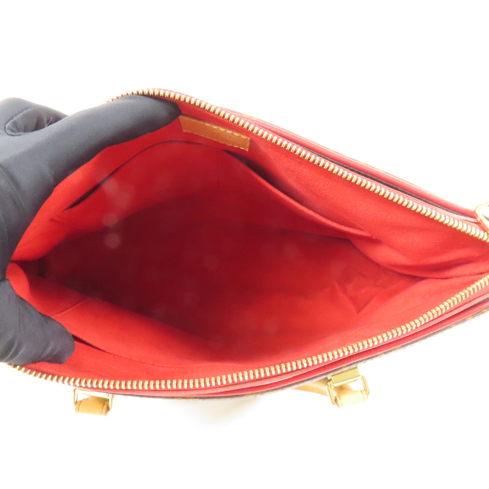 LOUIS VUITTON Monogram Pallas金扣手挽肩背兩用袋棕色/紅色