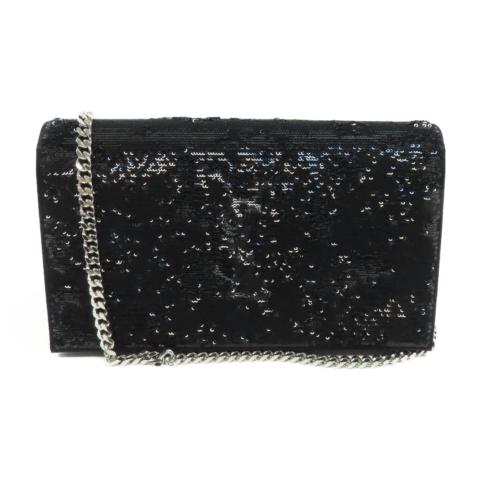 YVES SAINT LAURENT 亮片Chain Shoulder銀扣鏈帶肩背袋黑色