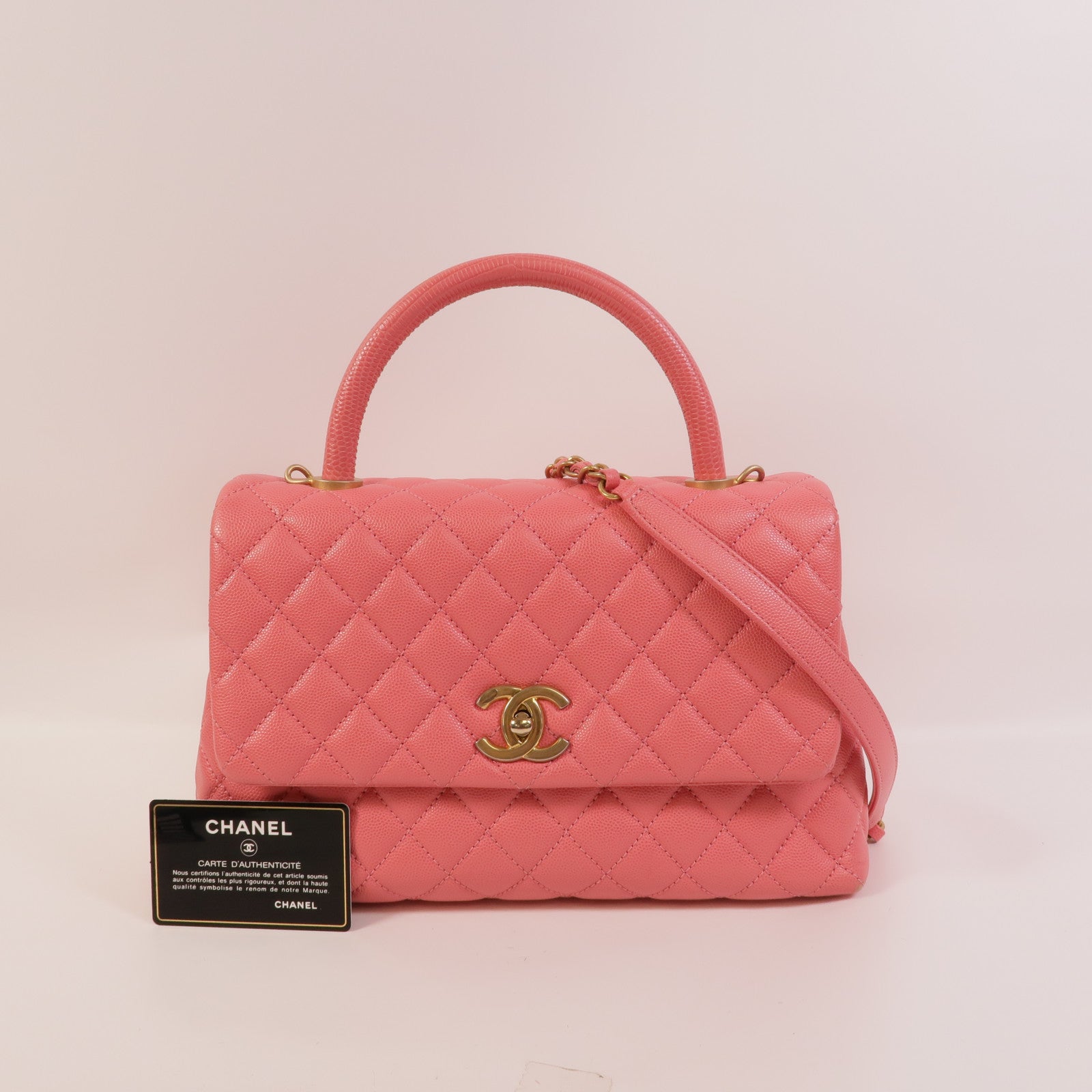 CHANEL 牛皮皮革Coco Handle Medium鏈帶手挽肩背兩用袋