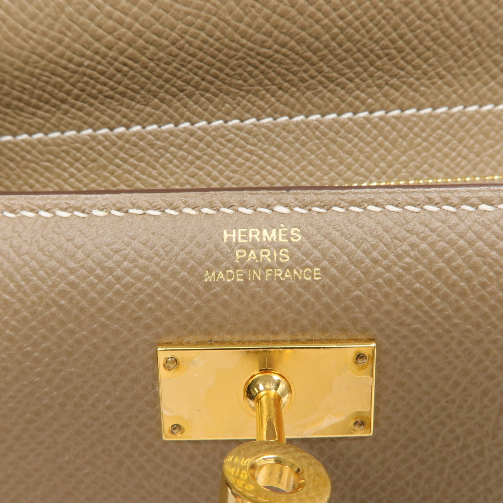 HERMES 【激減優惠】Epsom皮革Kelly Short Wallet金扣長錢包Etoupe
