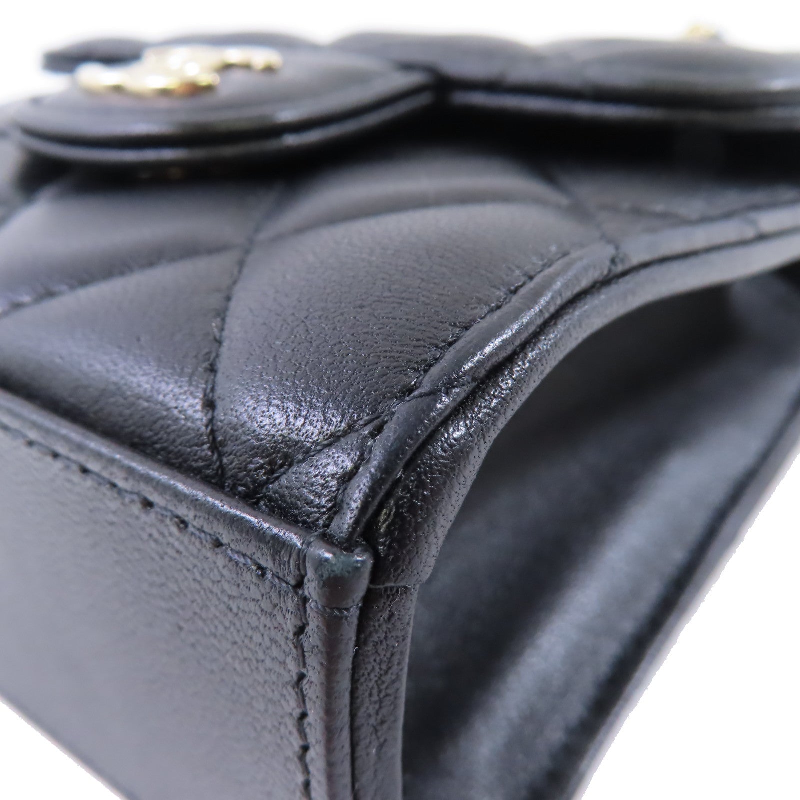 CHANEL 羊皮皮革Chain Shoulder Bag金扣鏈帶肩背袋黑色