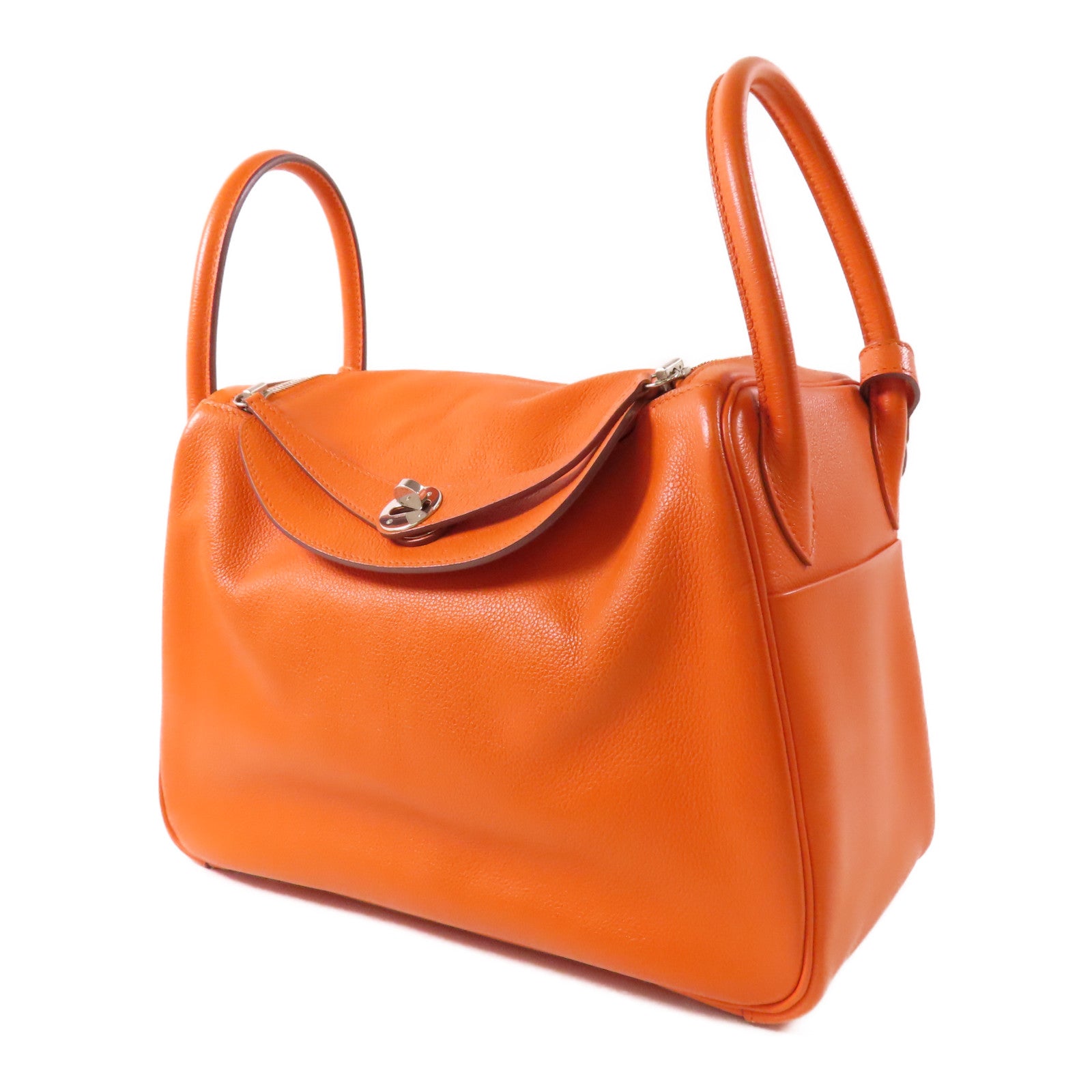 HERMES Evercolor皮革Lindy 30銀扣手挽肩背兩用袋93 Orange