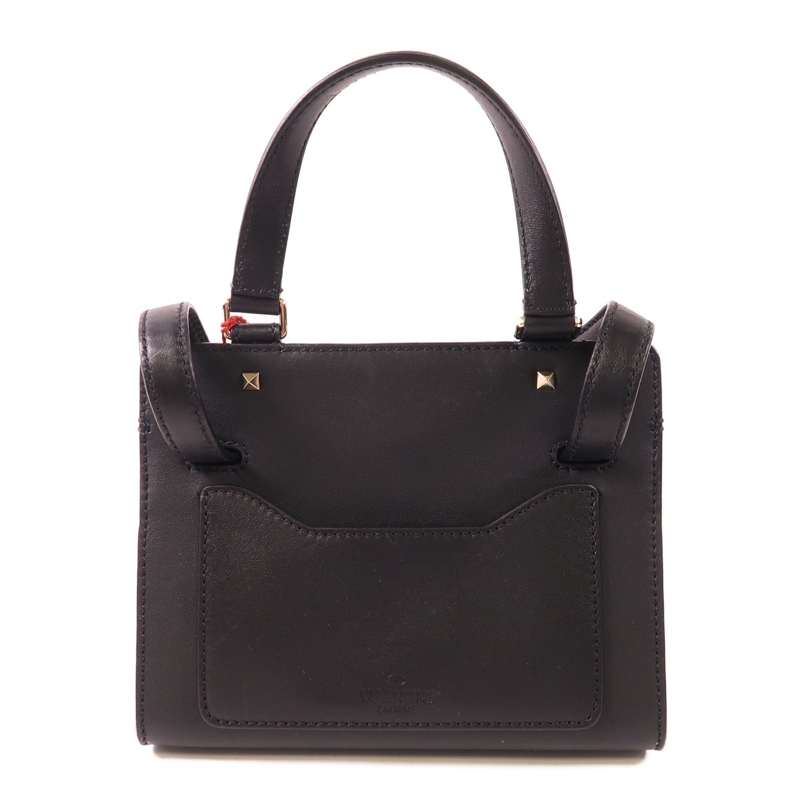 Valentino 2 Way Shoulder Bag Calfskin Leather Canvas Black White Red