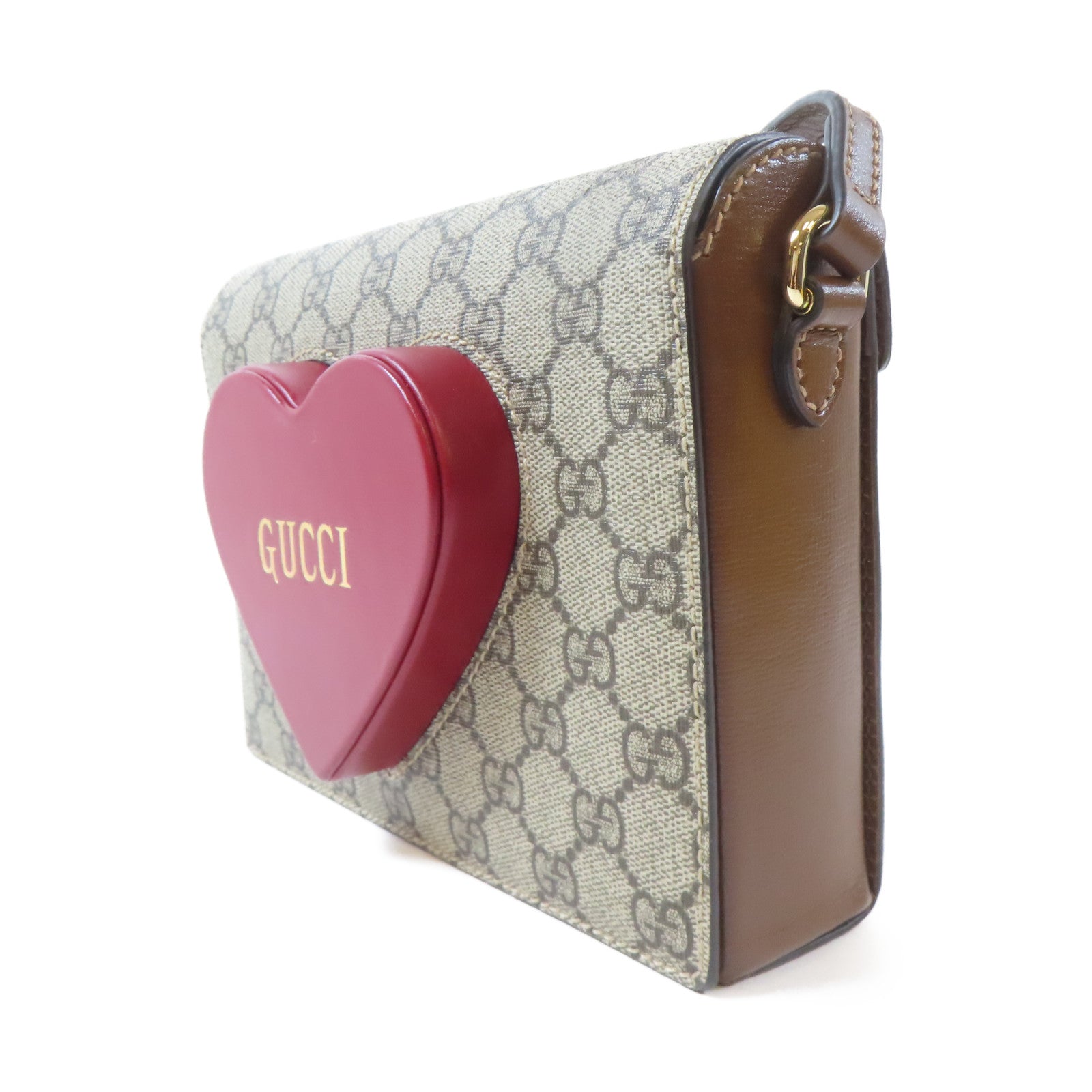 GUCCI 【激減優惠】塗層帆布Valentines's Day Mini Shoulder Bag金扣肩背袋啡色
