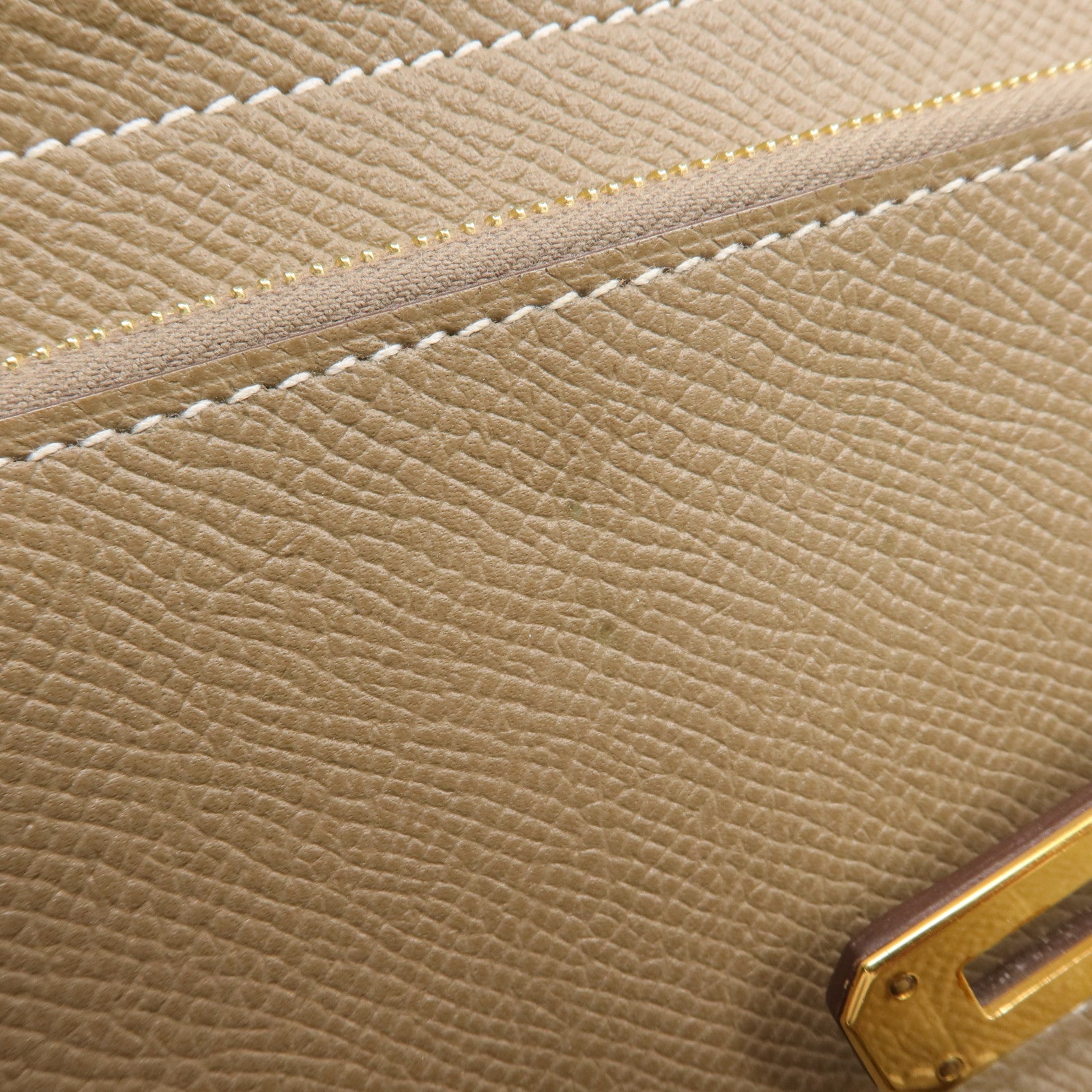 HERMES 【激減優惠】Epsom皮革Kelly Short Wallet金扣長錢包Etoupe